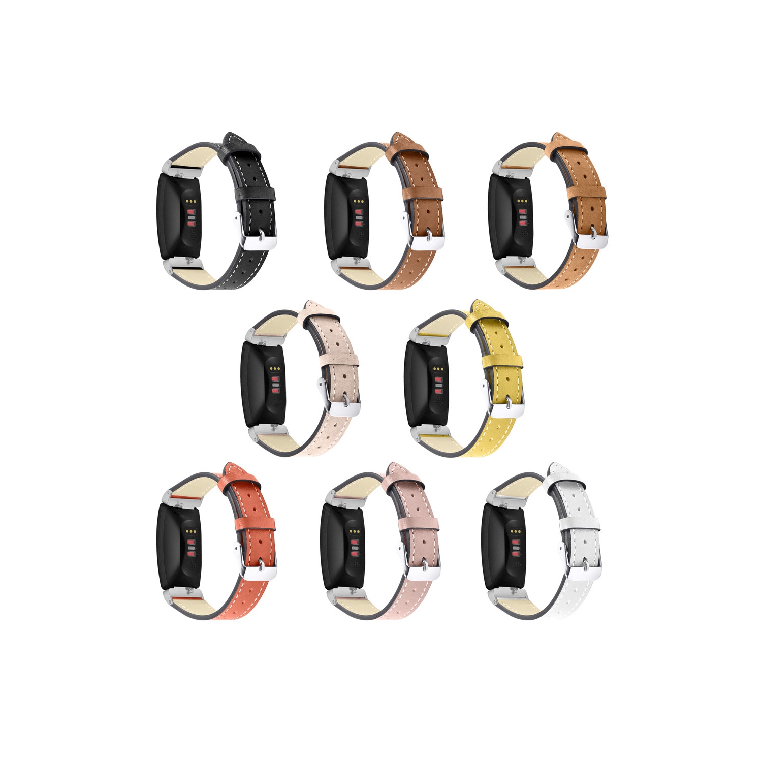 StrapsCo Leather Watch Band Strap with Contour Stitching for Fitbit Inspire & Inspire HR - White