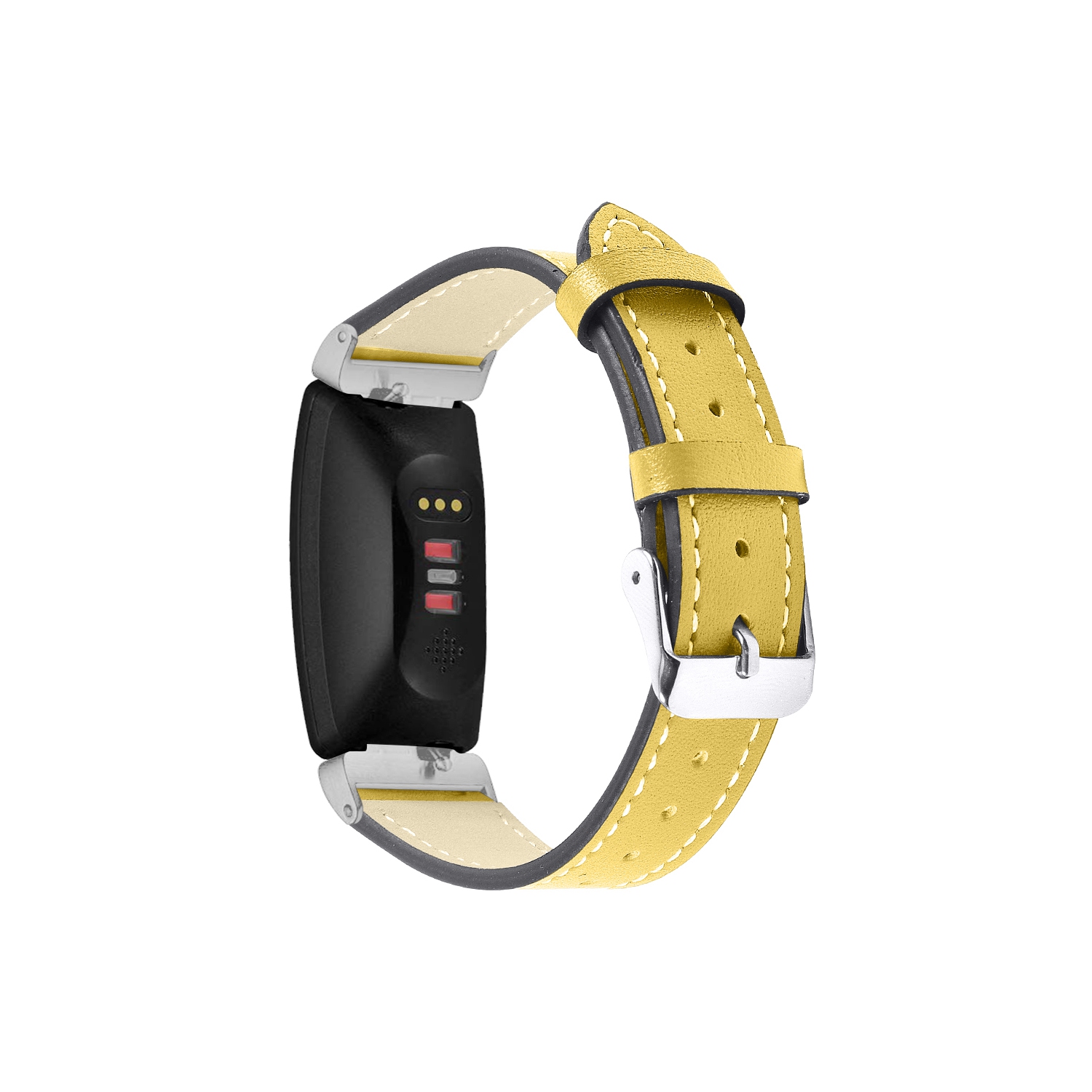 StrapsCo Leather Watch Band Strap with Contour Stitching for Fitbit Inspire & Inspire HR - Yellow