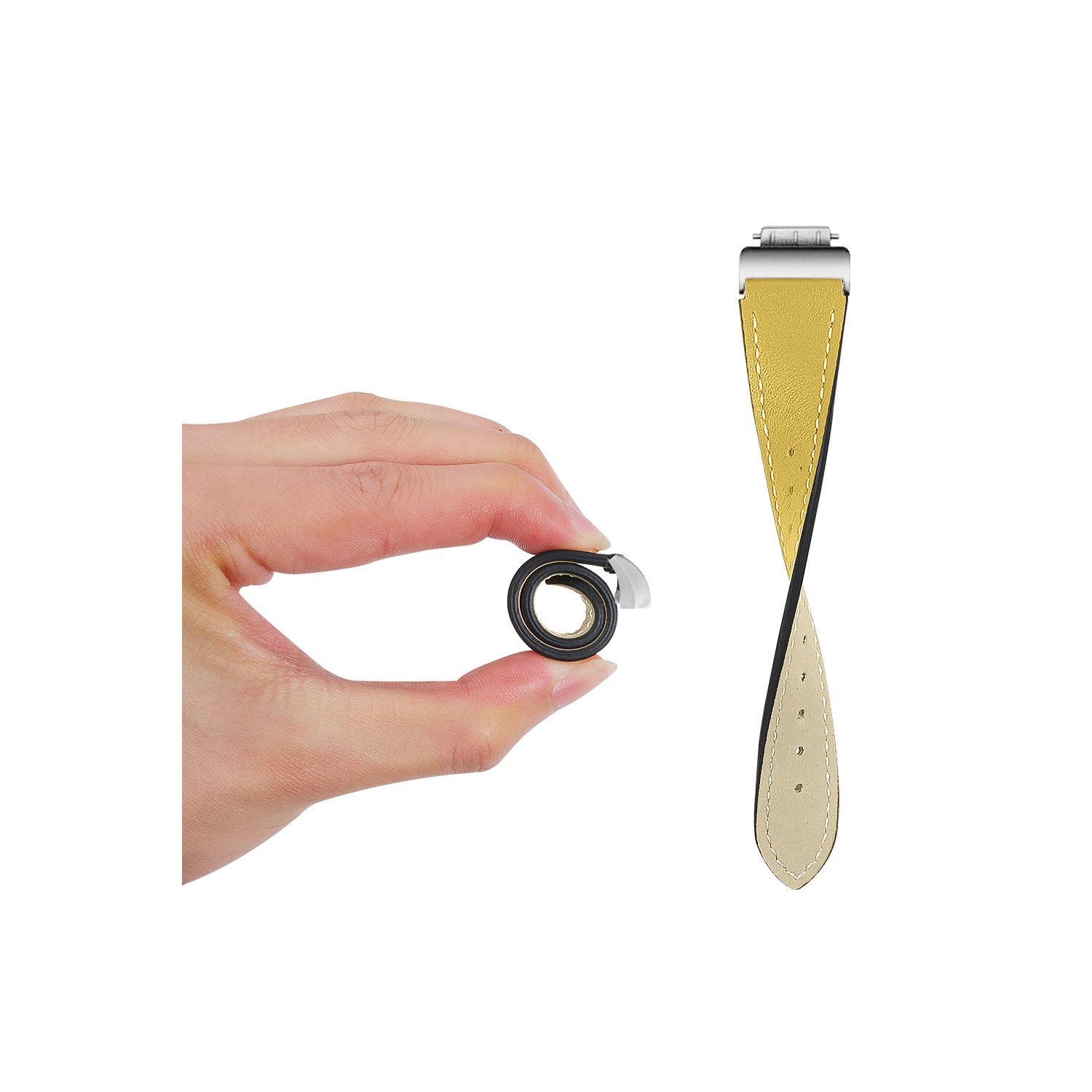 StrapsCo Leather Watch Band Strap with Contour Stitching for Fitbit Inspire & Inspire HR - Yellow