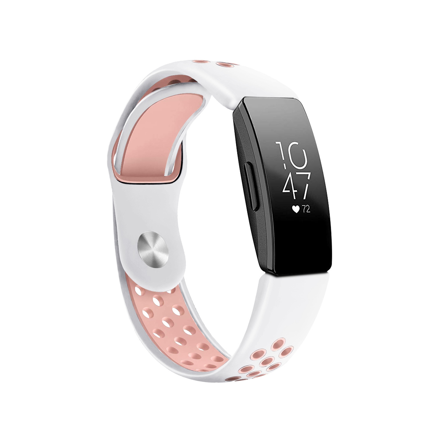 StrapsCo Perforated Silicone Rubber Watch Band Strap for Fitbit Inspire & Inspire HR - White & Pink