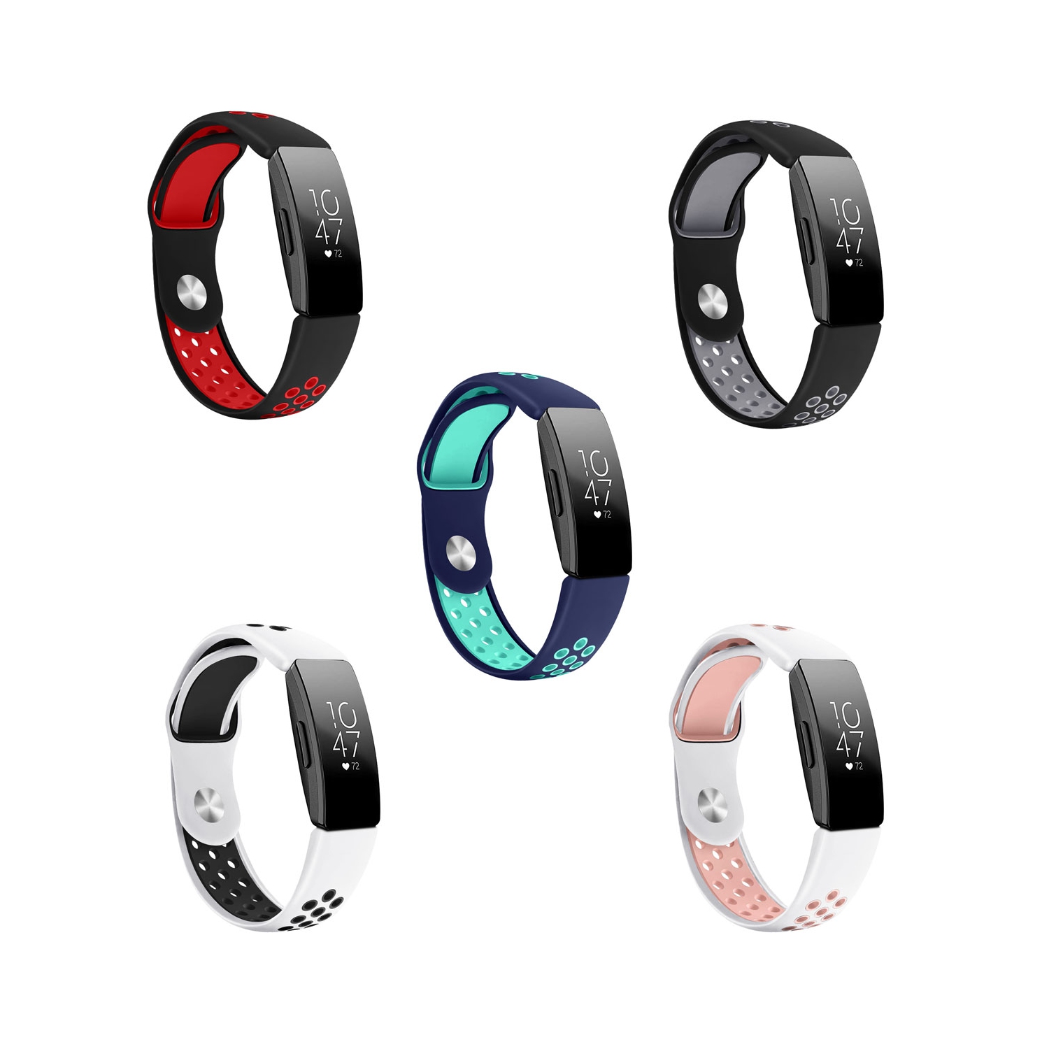 StrapsCo Perforated Silicone Rubber Watch Band Strap for Fitbit Inspire & Inspire HR - White & Pink