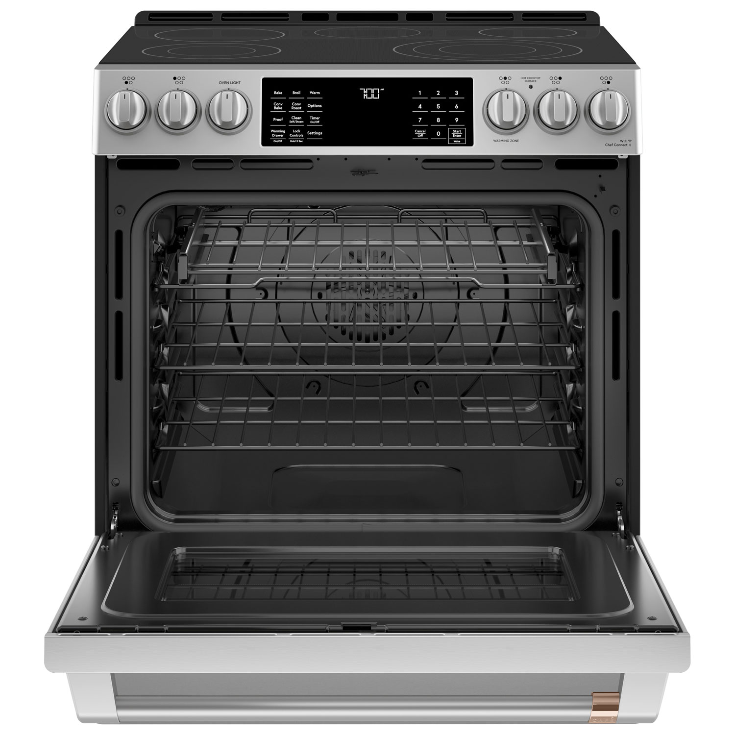 Café 30" True Convection 5-Element Slide-In Smooth Top Electric Range-Stainless Steel