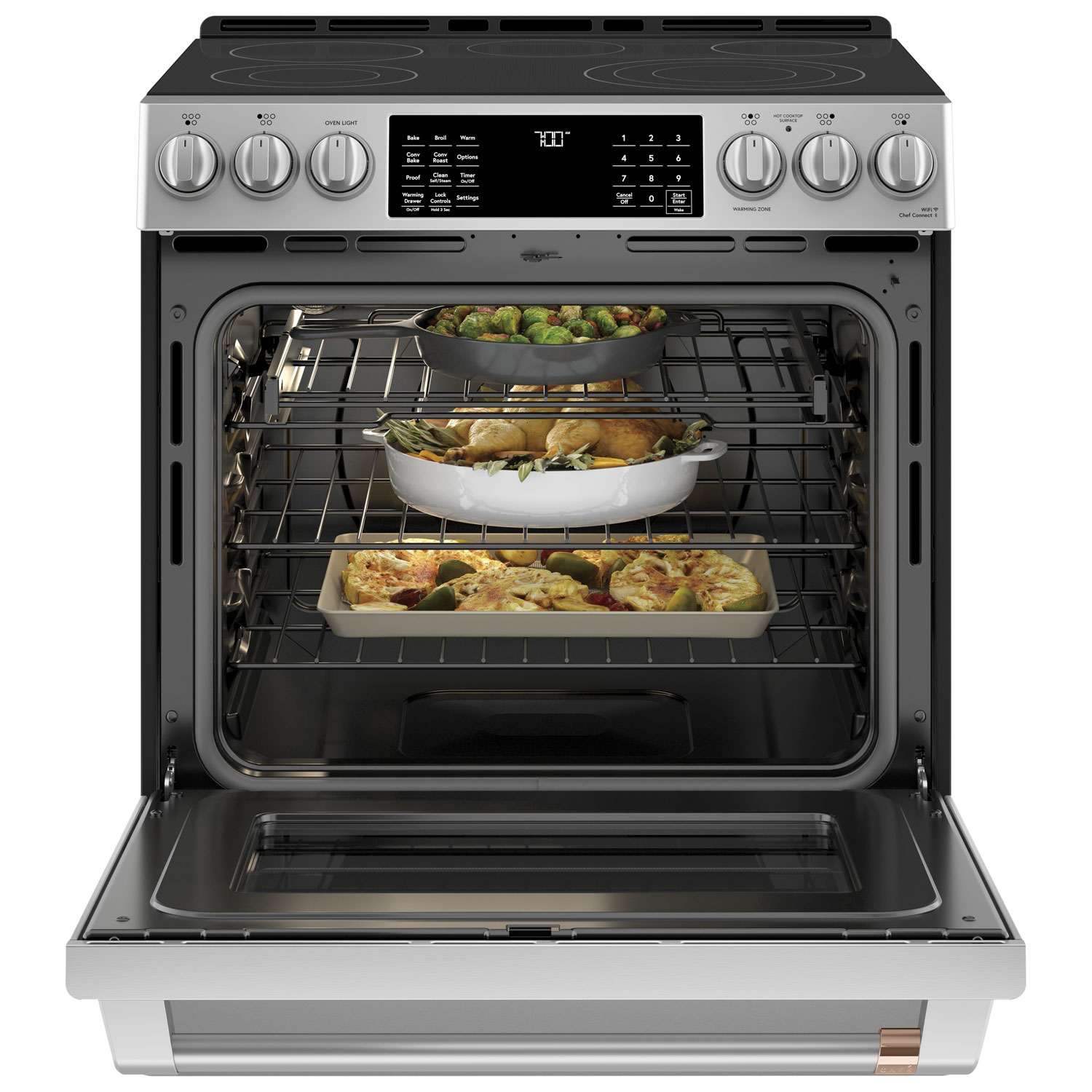 Café 30" True Convection 5-Element Slide-In Smooth Top Electric Range-Stainless Steel