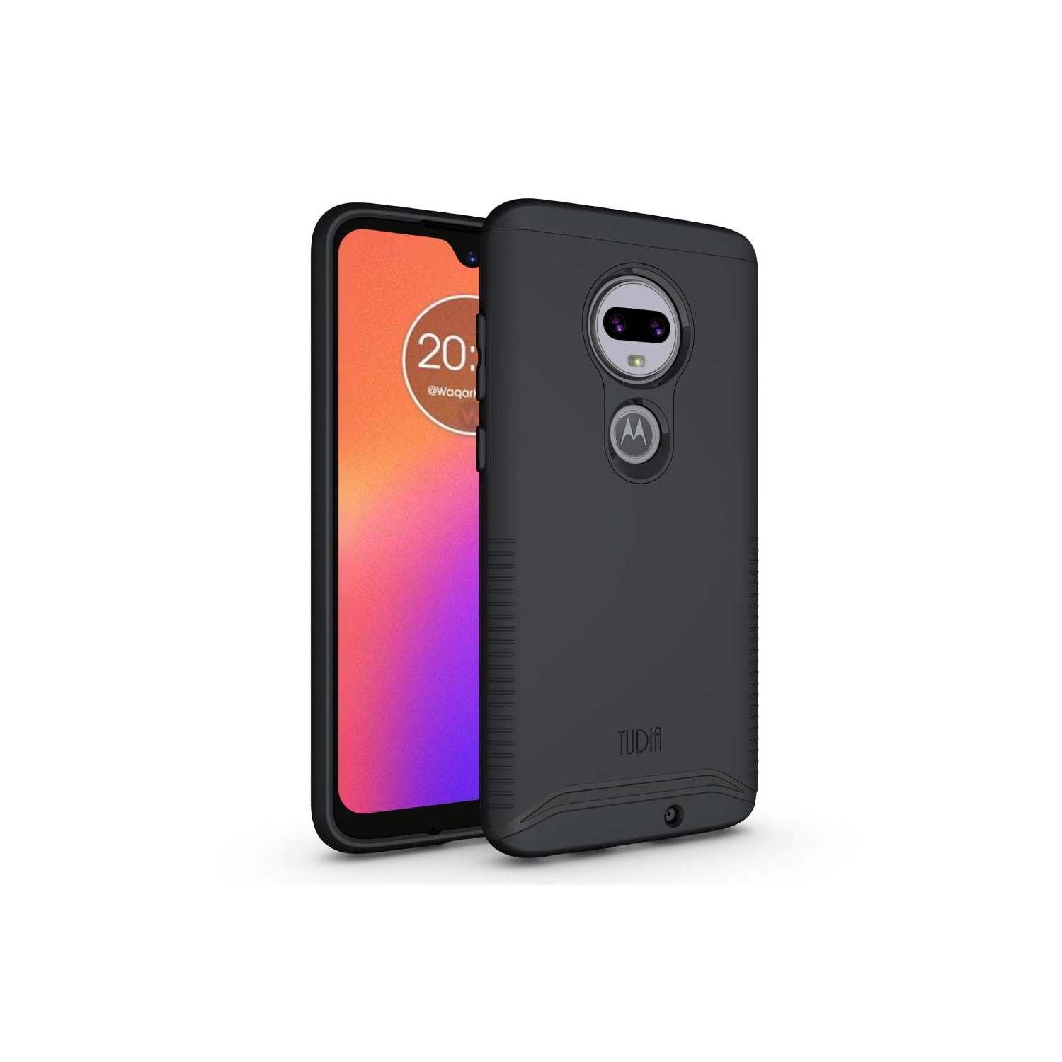 TUDIA Slim-Fit [Merge] Dual Layer Extreme Drop Protection/Rugged Phone Case for Motorola Moto G7/G7 Plus (Matte Black)