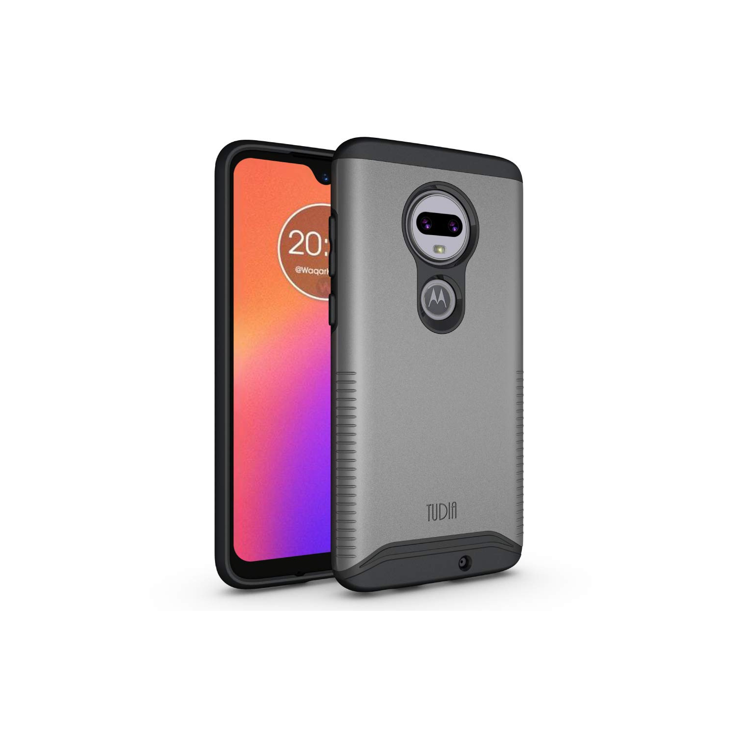 TUDIA Slim-Fit [Merge] Dual Layer Extreme Drop Protection/Rugged Phone Case for Motorola Moto G7/G7 Plus (Metallic Slate)