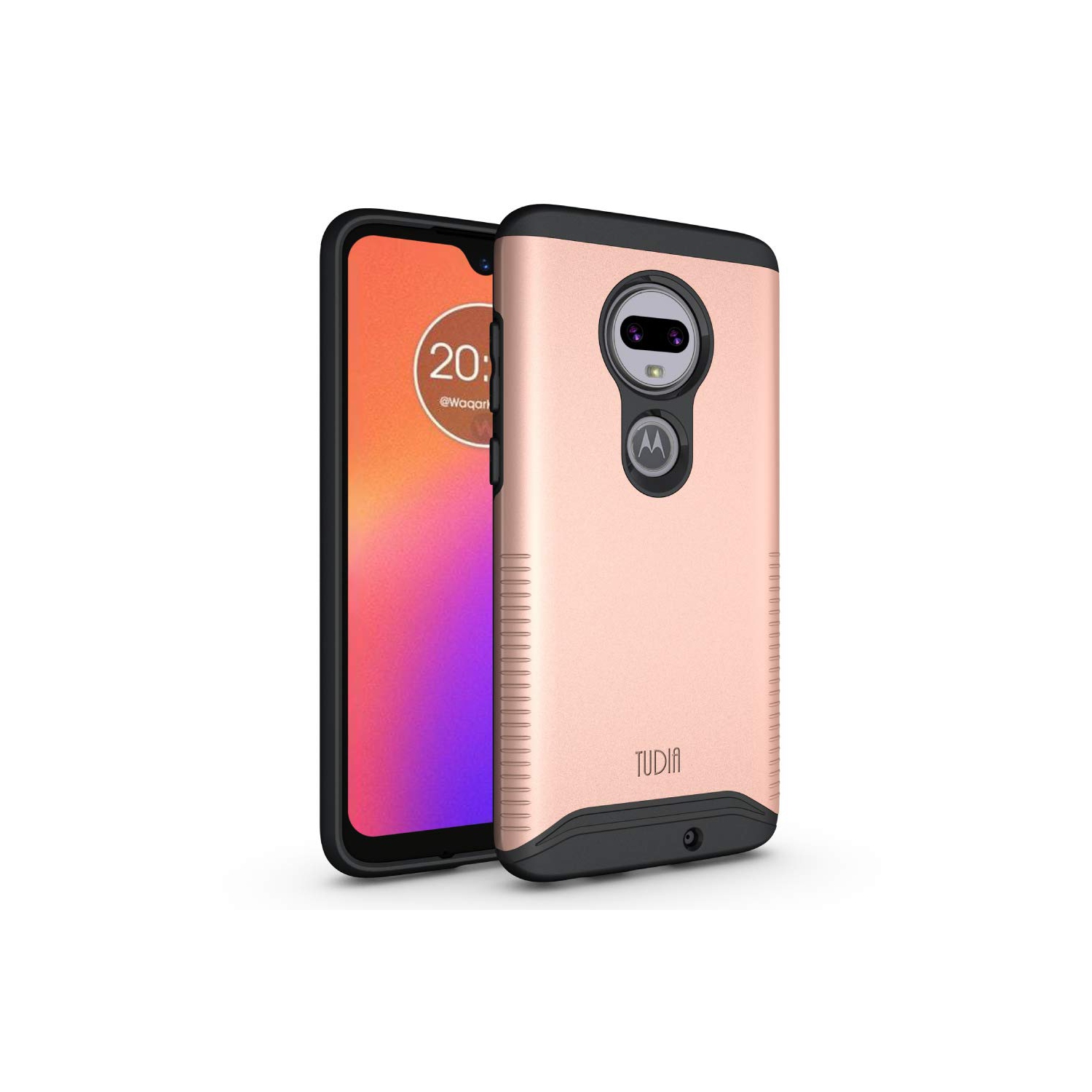 TUDIA Slim-Fit [Merge] Dual Layer Extreme Drop Protection/Rugged Phone Case for Motorola Moto G7/G7 Plus (Rose Gold)