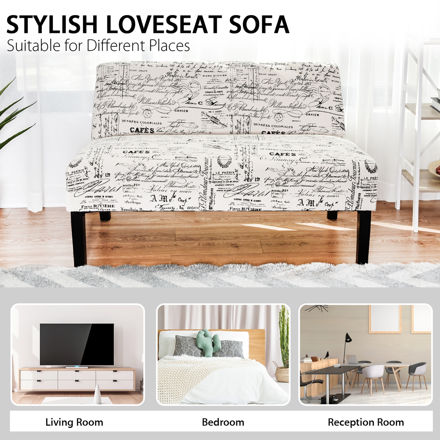 Costway Armless Loveseat Sofa Fabric Settee Bench Bed Chair Wooden Leg Living Room