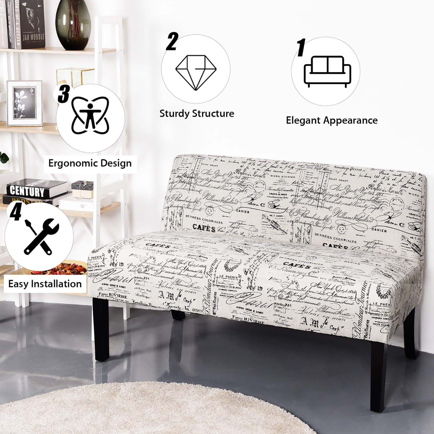 Costway Armless Loveseat Sofa Fabric Settee Bench Bed Chair Wooden Leg Living Room