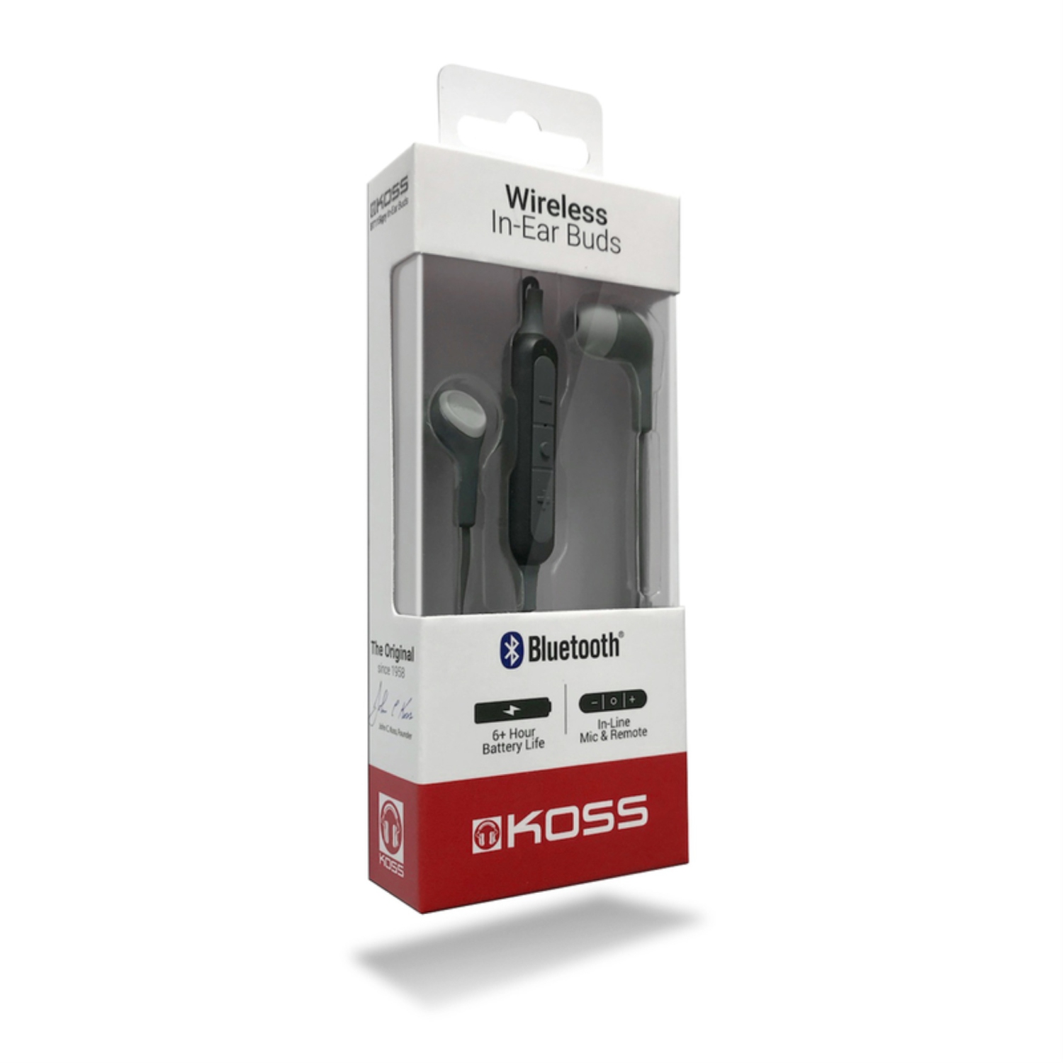 Koss BT115i Wireless Bluetooth in-Ear Buds | in-Line Microphone & Remote | Black & Grey | 6+ Hour Battery Life | Lightweight