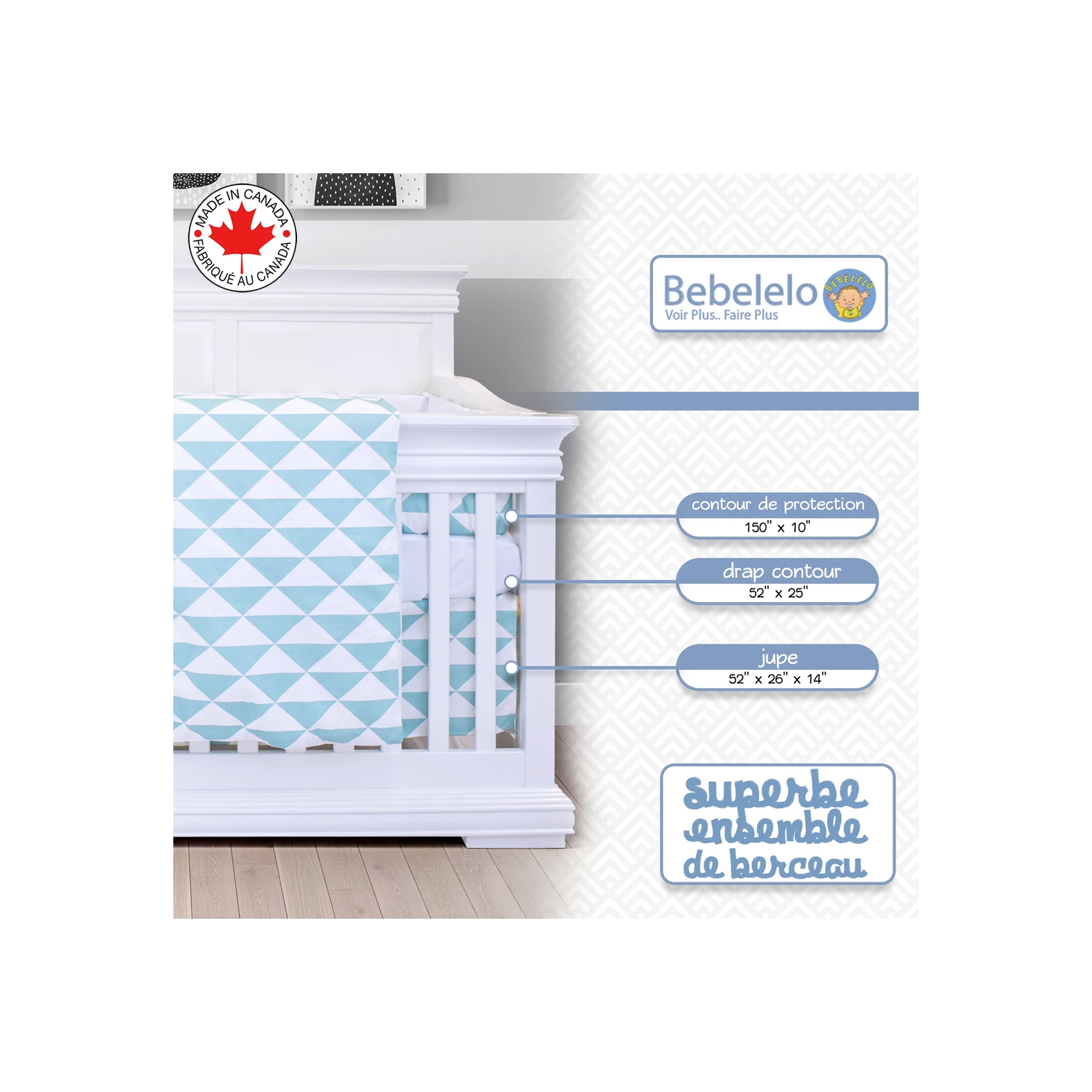 Bebelelo - Ensemble Literie - 5 Morceaux - Triangle bleu et blanc