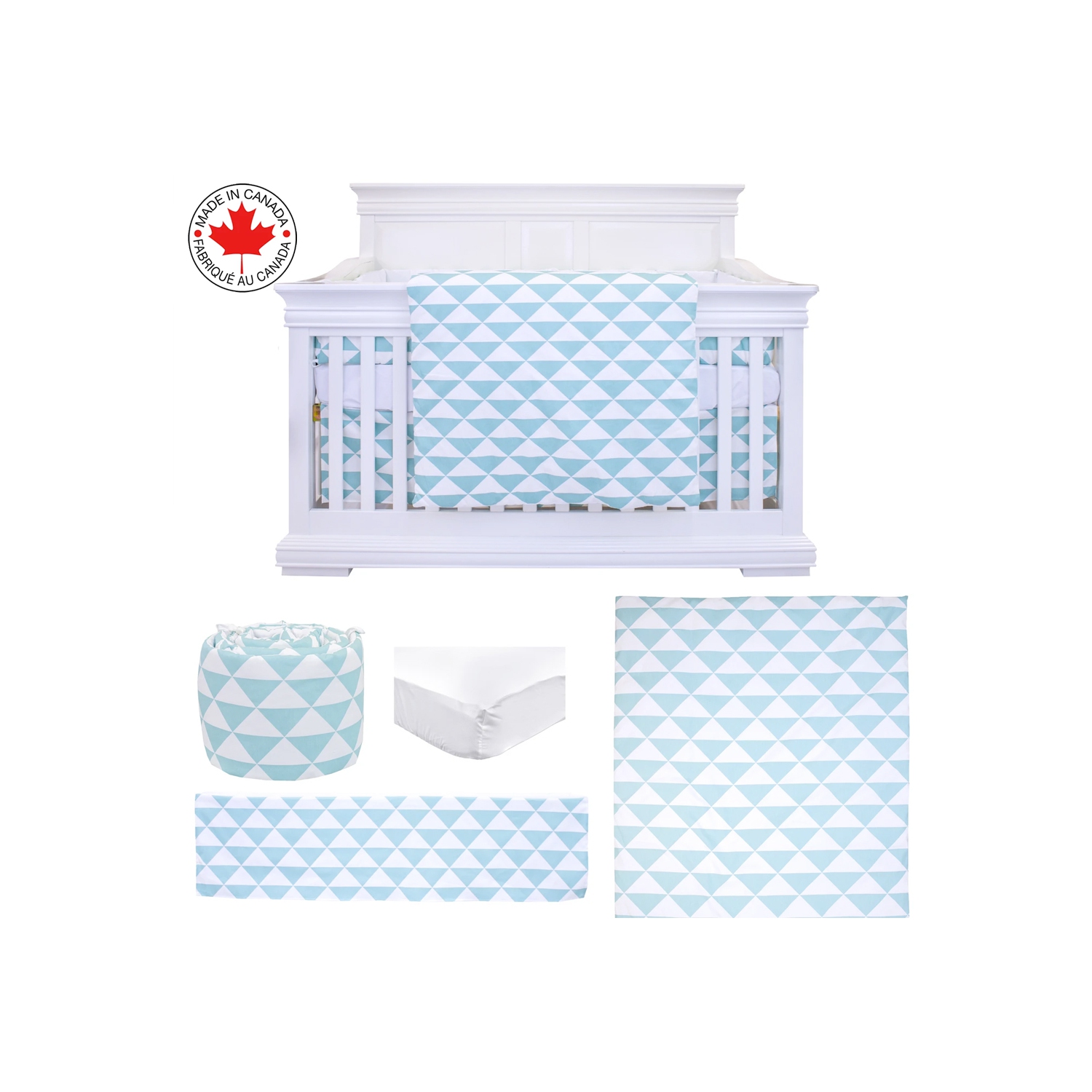 Bebelelo - Ensemble Literie - 5 Morceaux - Triangle bleu et blanc