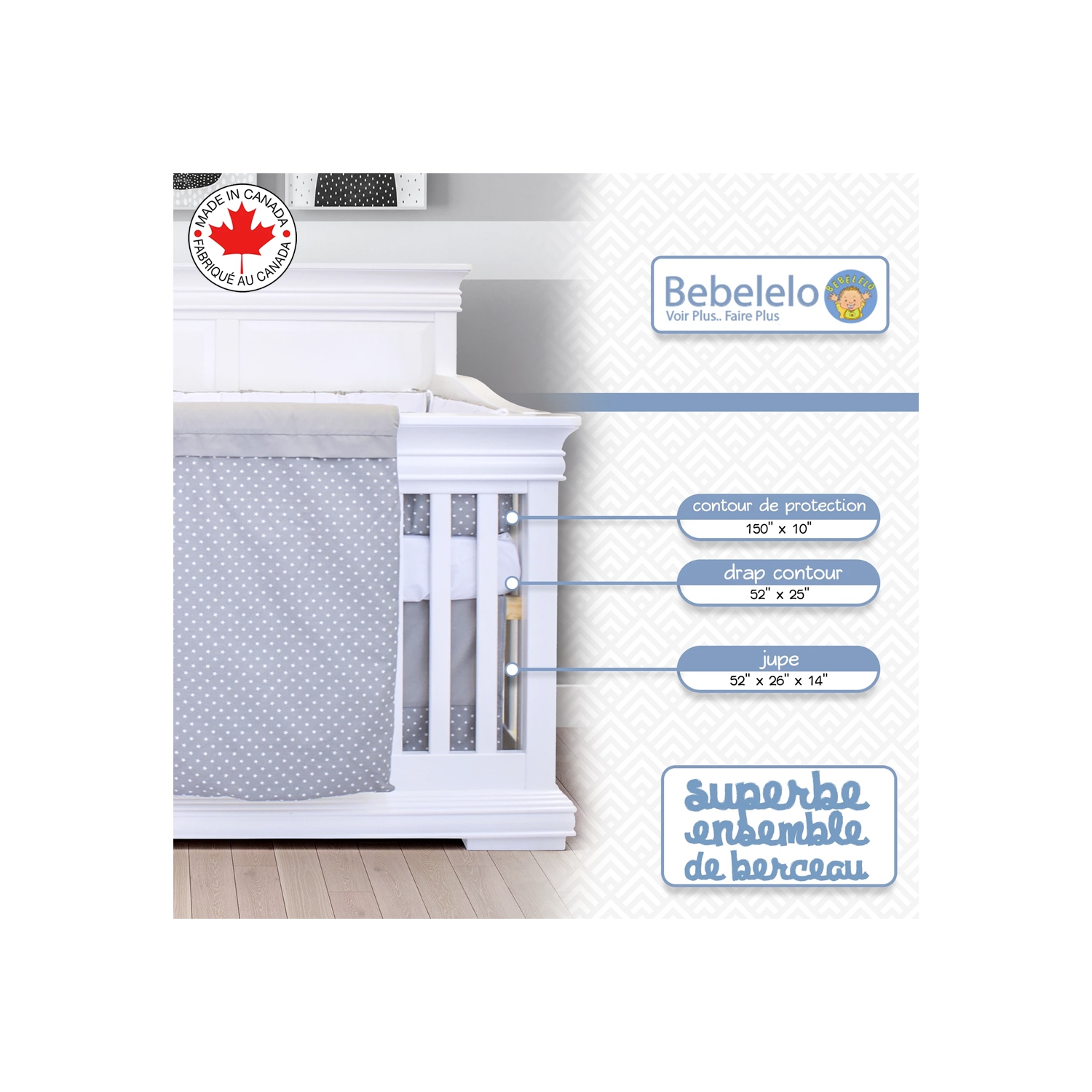 Bebelelo - Ensemble Literie - 5 Morceaux - Étoile sur fond gris