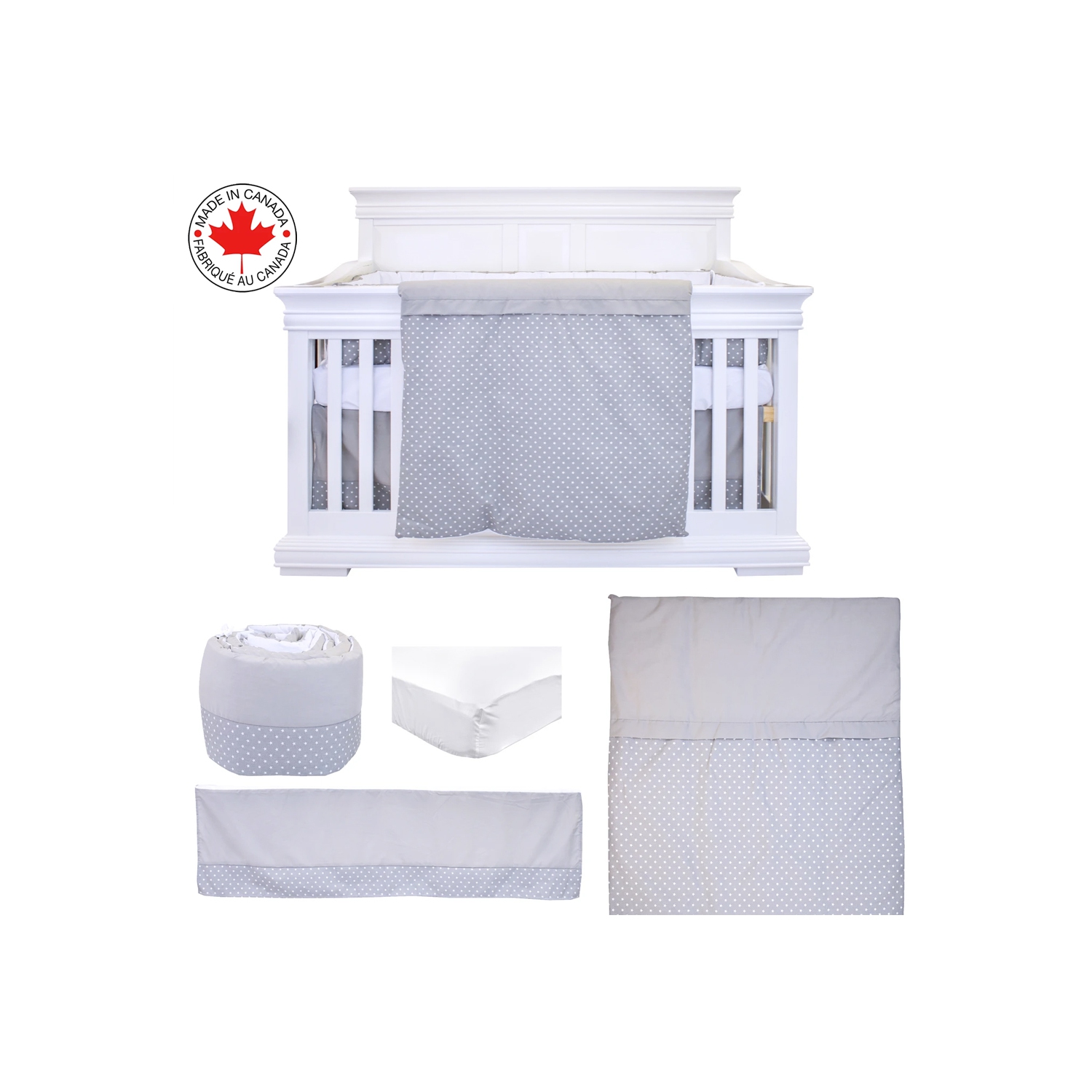 Bebelelo - Ensemble Literie - 5 Morceaux - Étoile sur fond gris