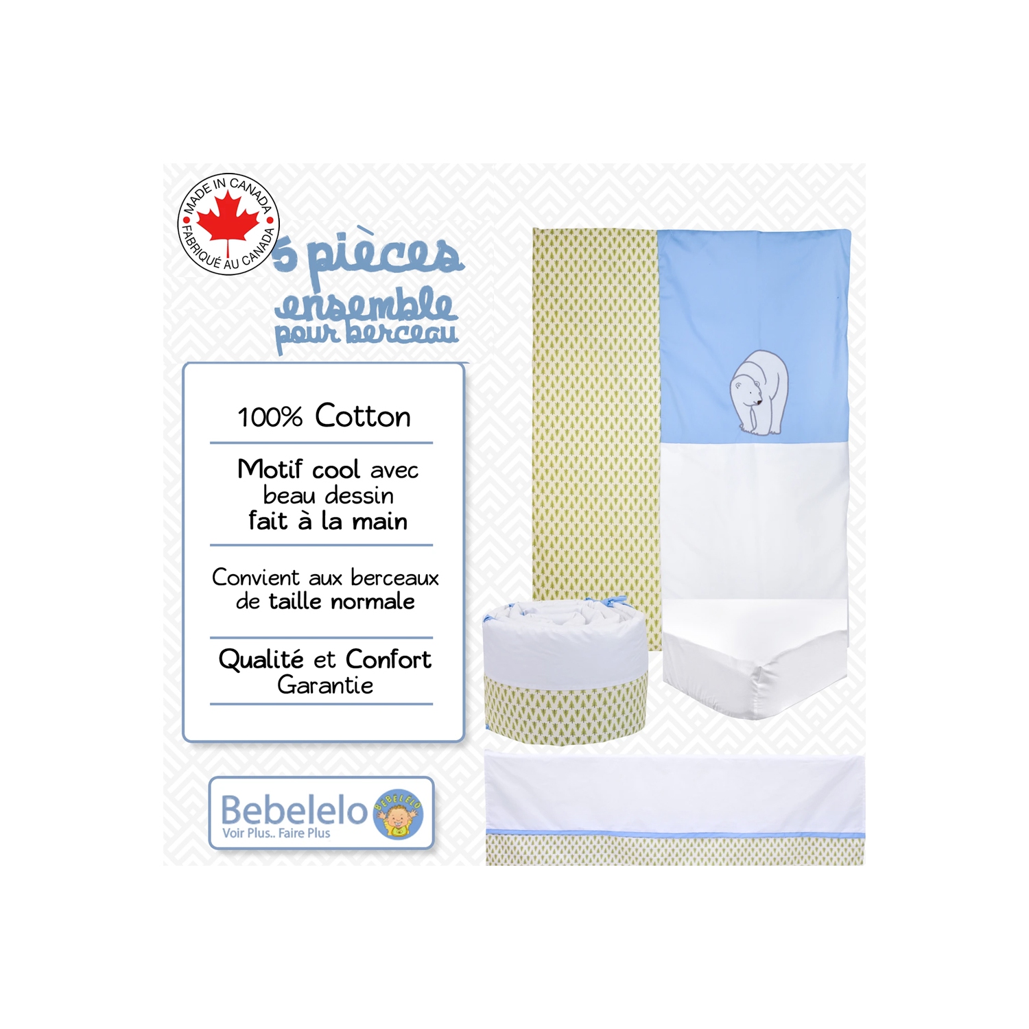 Bebelelo - Bedding Set - 5 Pieces - Polar Bear in Forest