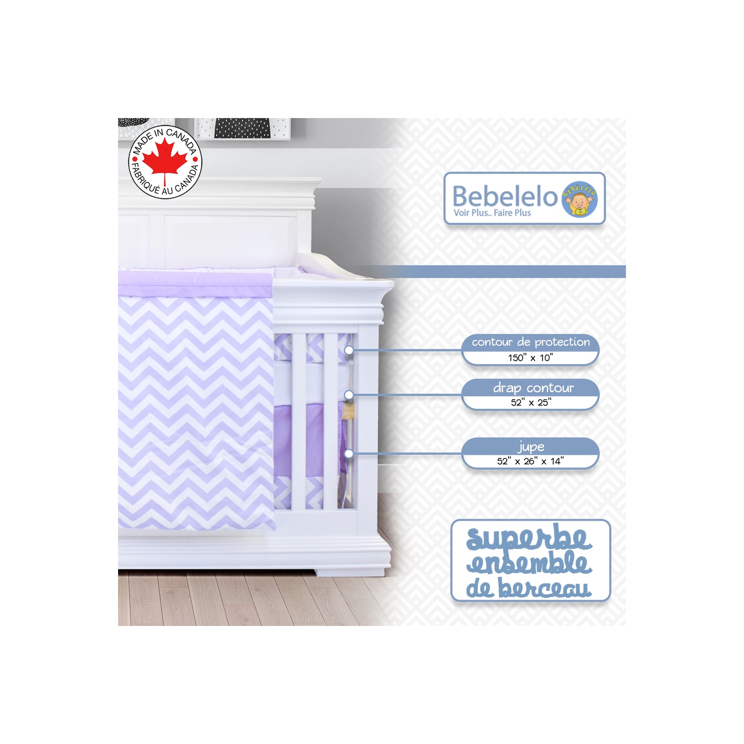 Lit de bébé Belelo - 5 pièces - Lilac Wave