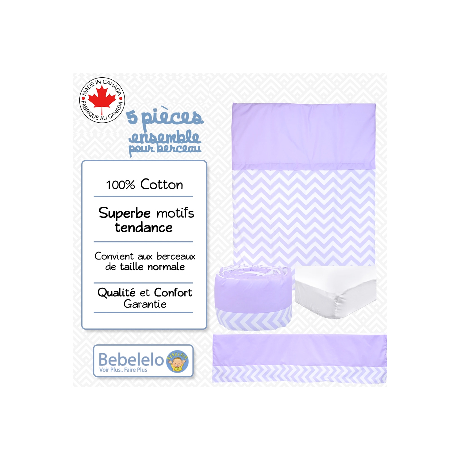 Lit de bébé Belelo - 5 pièces - Lilac Wave