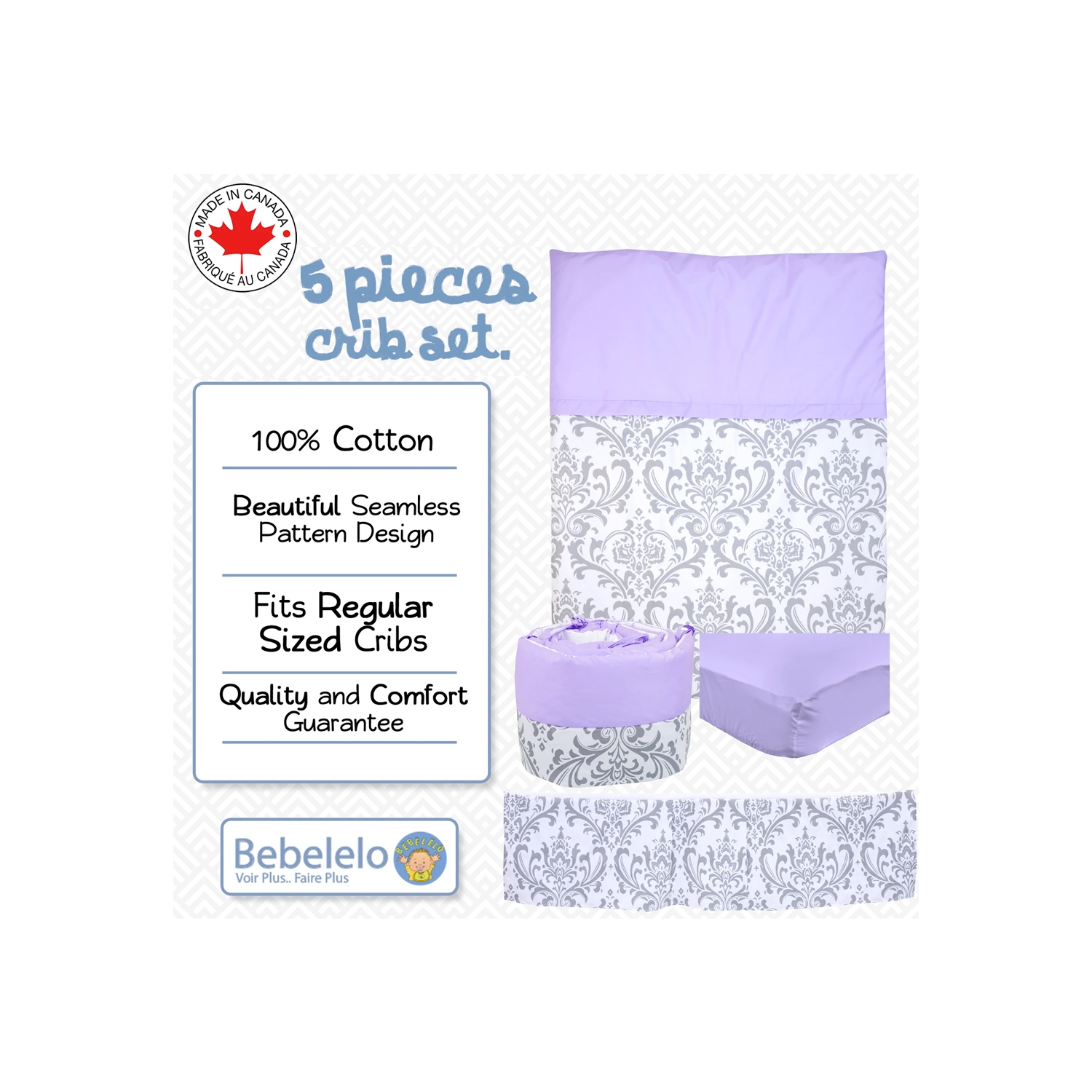 Bebelelo - 5 Pieces Bedding Set - Un mauve princesse
