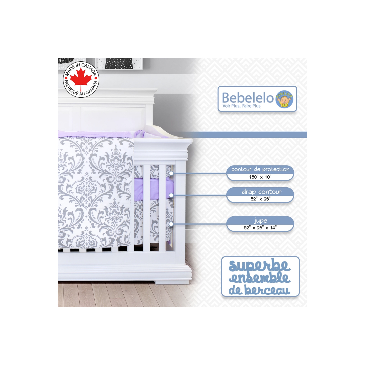 Bebelelo - 5 Pieces Bedding Set - Un mauve princesse