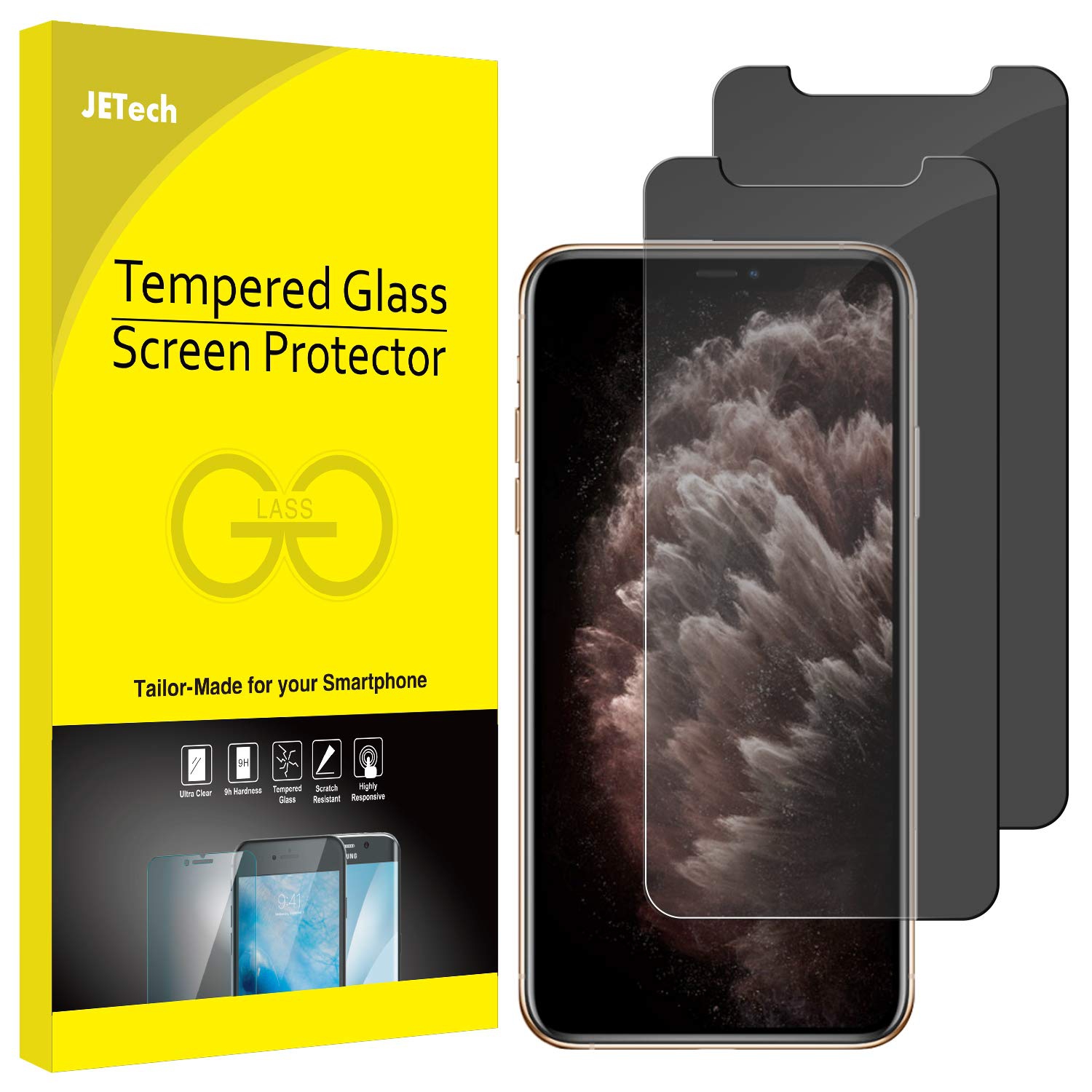 JETech Privacy Screen Protector for iPhone 11 Pro Max and iPhone Xs Max 6.5-Inch, Anti Spy Tempered Glass Film, 2-Pack