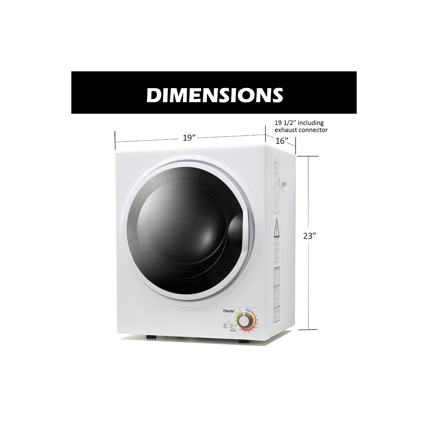 Panda 1.50 cu.ft Compact Laundry Dryer, White and Black