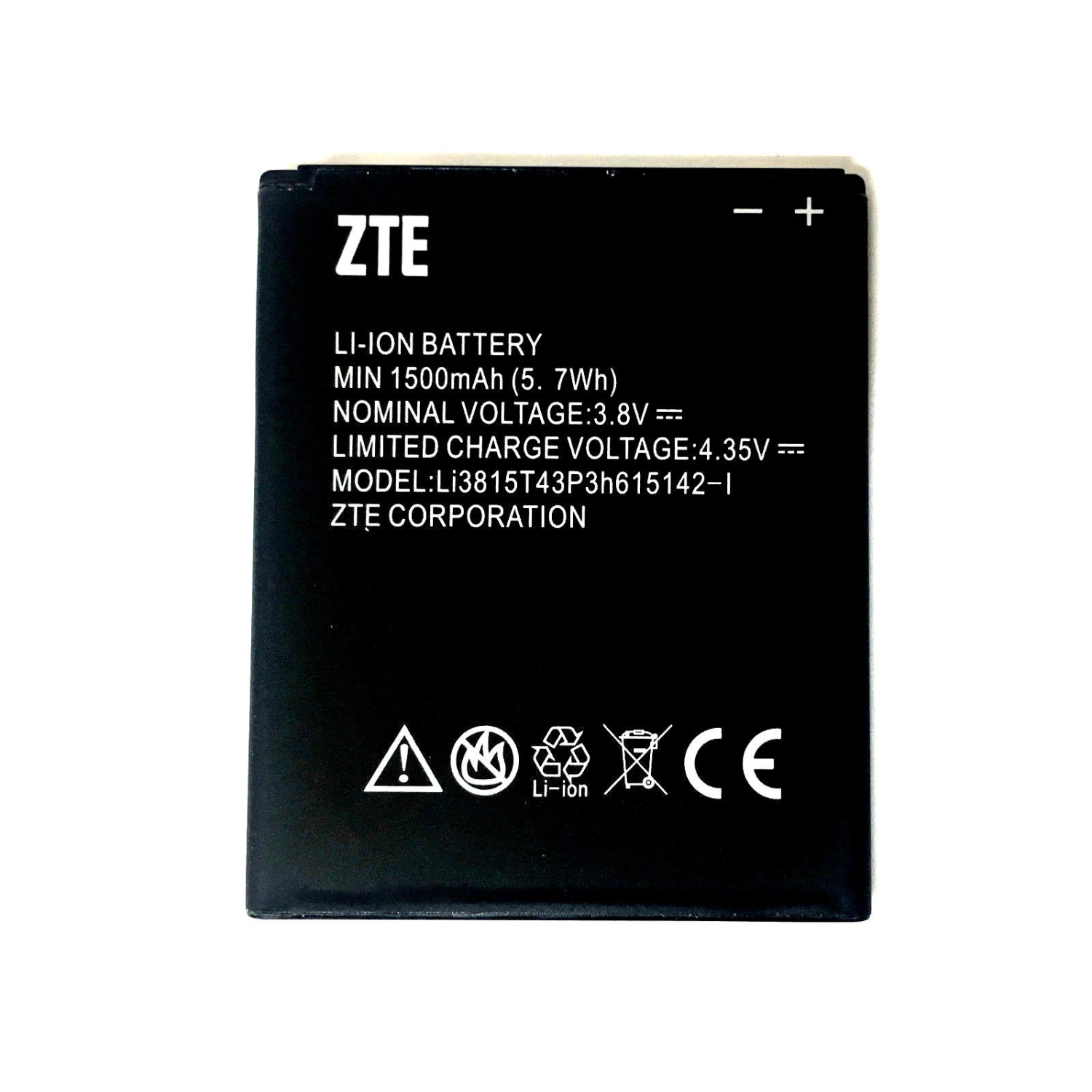 ZTE OEM Li-ion Cell Phone Battery 3.8V MIN 1500mAh 5. 7Wh Li3815T43P3h615142-I