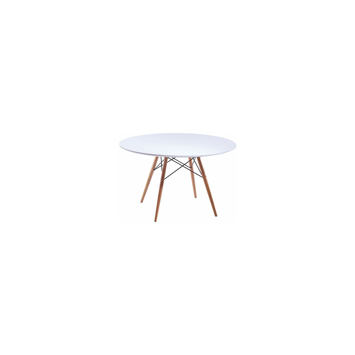 Nicer Furniture® Eames Style Dining Table with Wooden Legs- MDF Fiberboard Round Top 47" White
