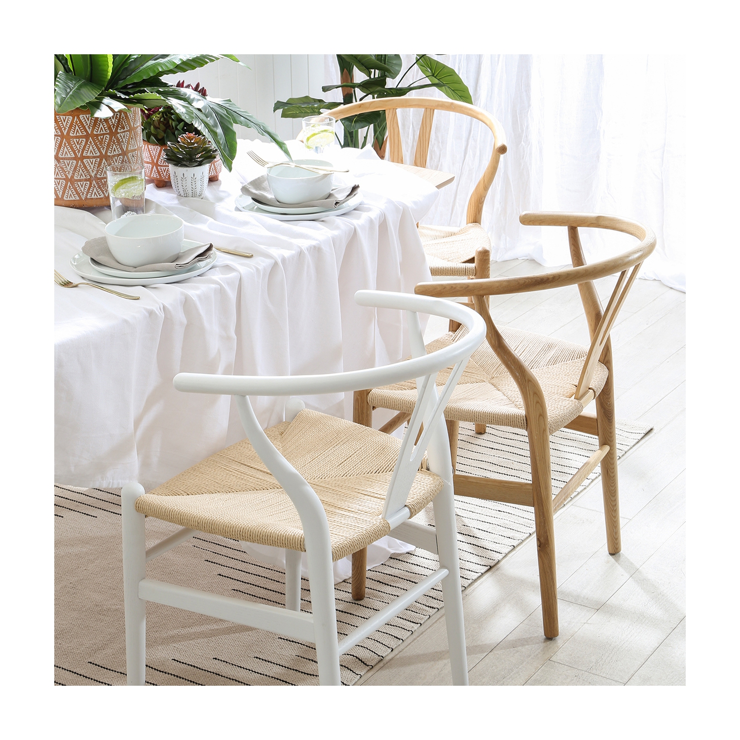 Nicer Furniture® Set of 2 Replica Hans Wegner Wishbone Chair in White
