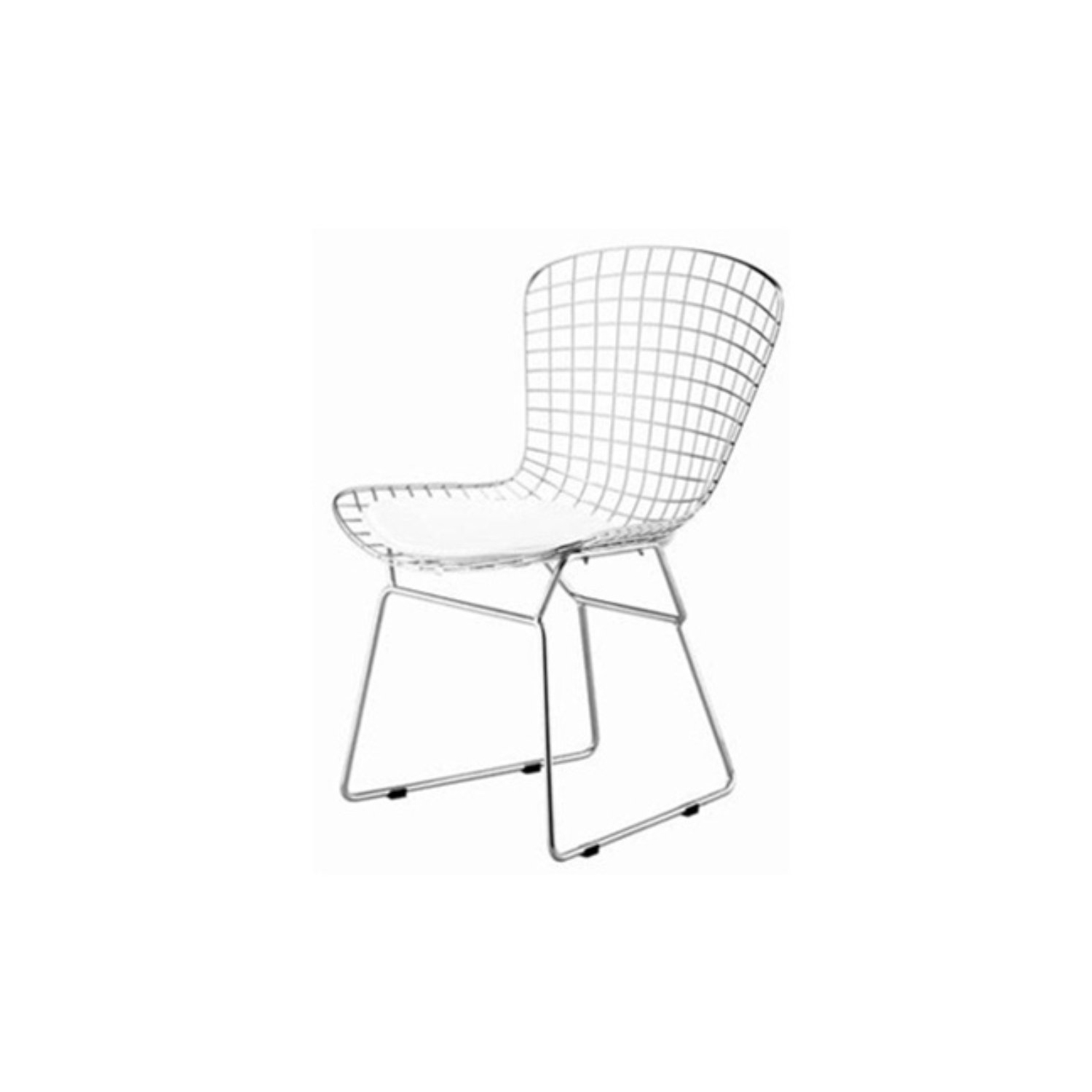 Nicer Furniture ® Set of 4 - Harry Bertoia Chromed Steel Wire Frame Side Chairs with Leatherette PU pad in White