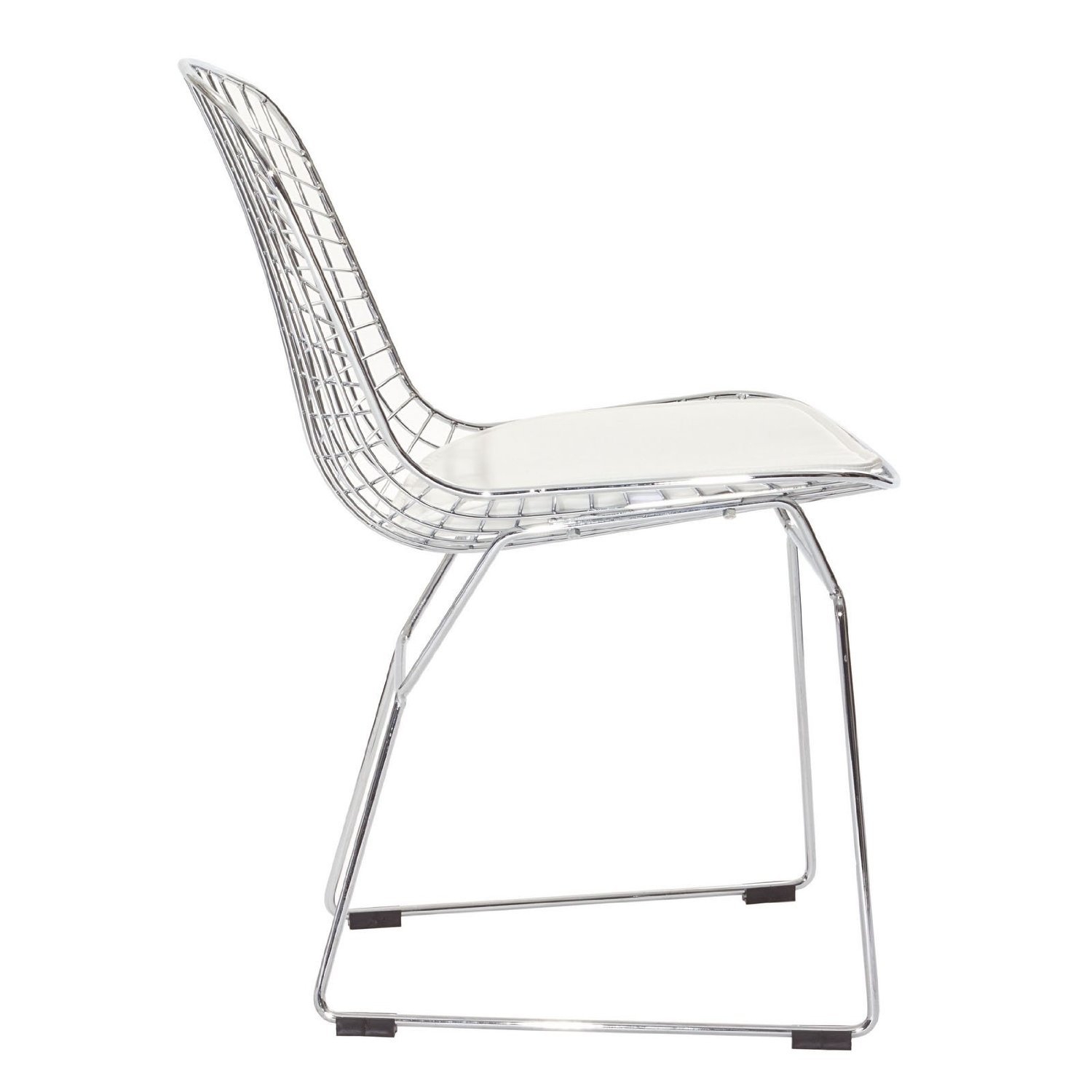 Nicer Furniture ® Set of 4 - Harry Bertoia Chromed Steel Wire Frame Side Chairs with Leatherette PU pad in White