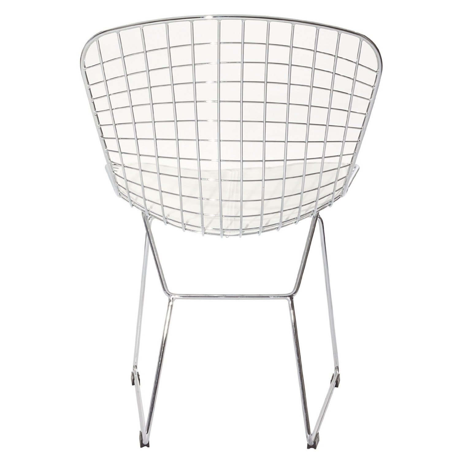 Nicer Furniture ® Set of 4 - Harry Bertoia Chromed Steel Wire Frame Side Chairs with Leatherette PU pad in White