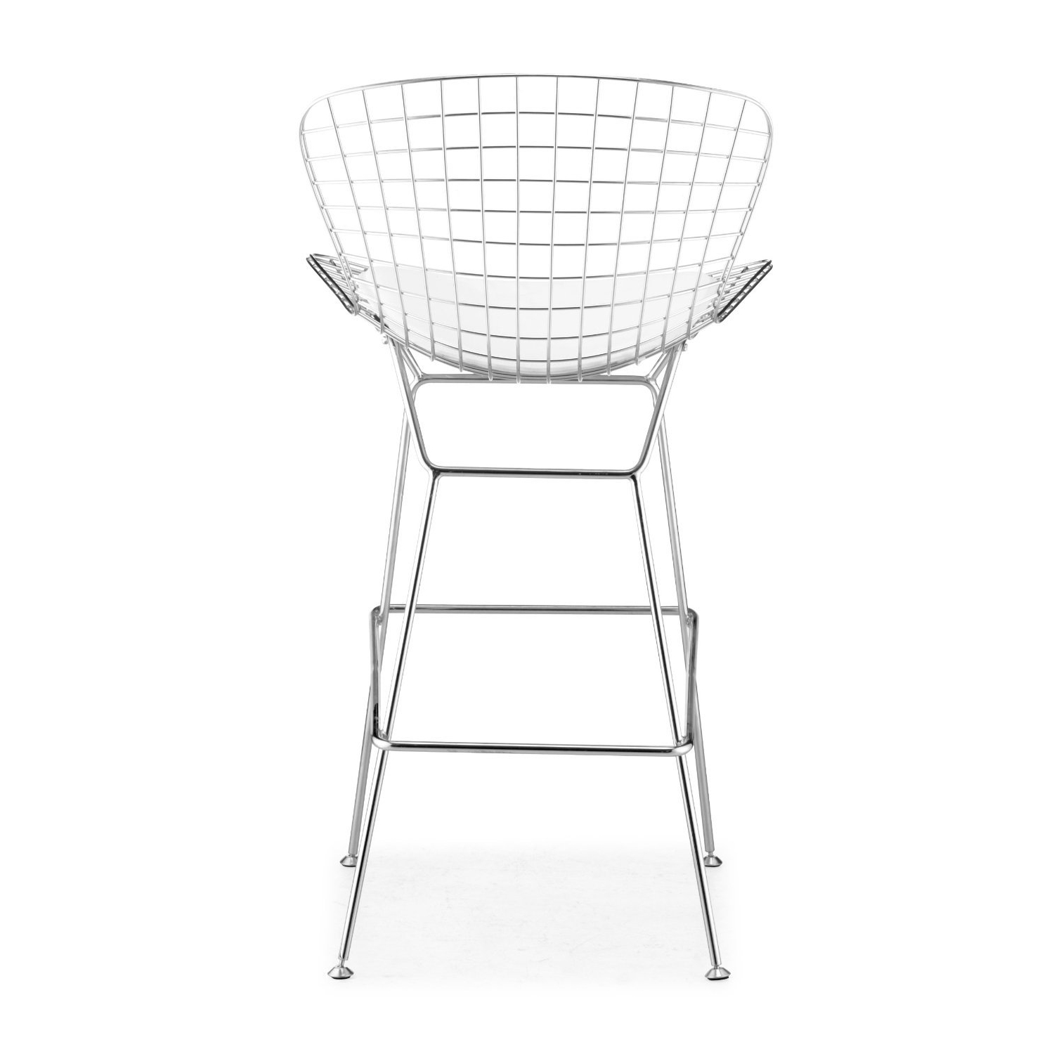 Nicer Furniture® Harry Bertoia Chromed Steel Wire Frame Bar Height Barstool with Leatherette PU Pad - Set of 1