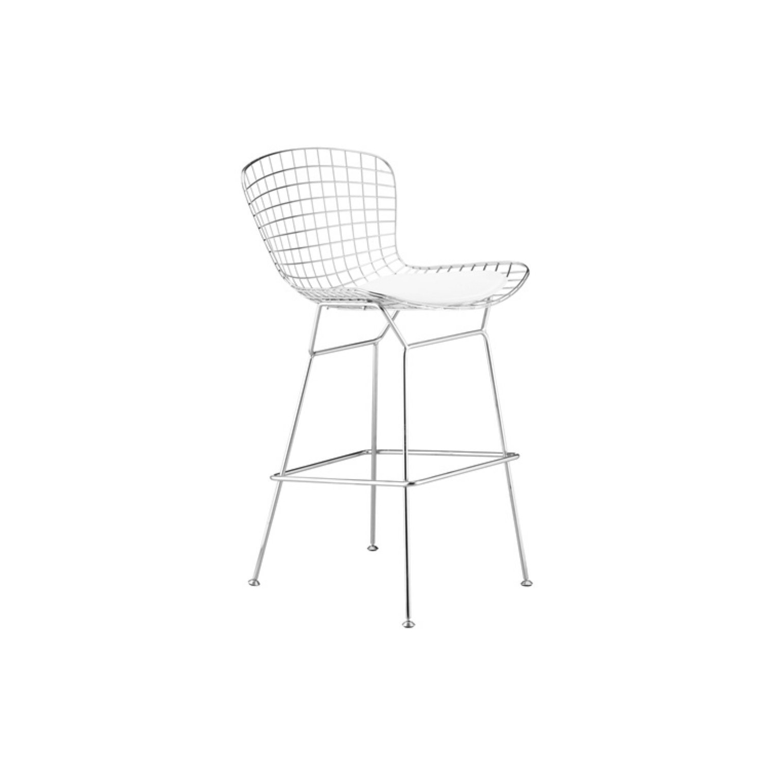 Nicer Furniture® Harry Bertoia Chromed Steel Wire Frame Bar Height Barstool with Leatherette PU Pad - Set of 1