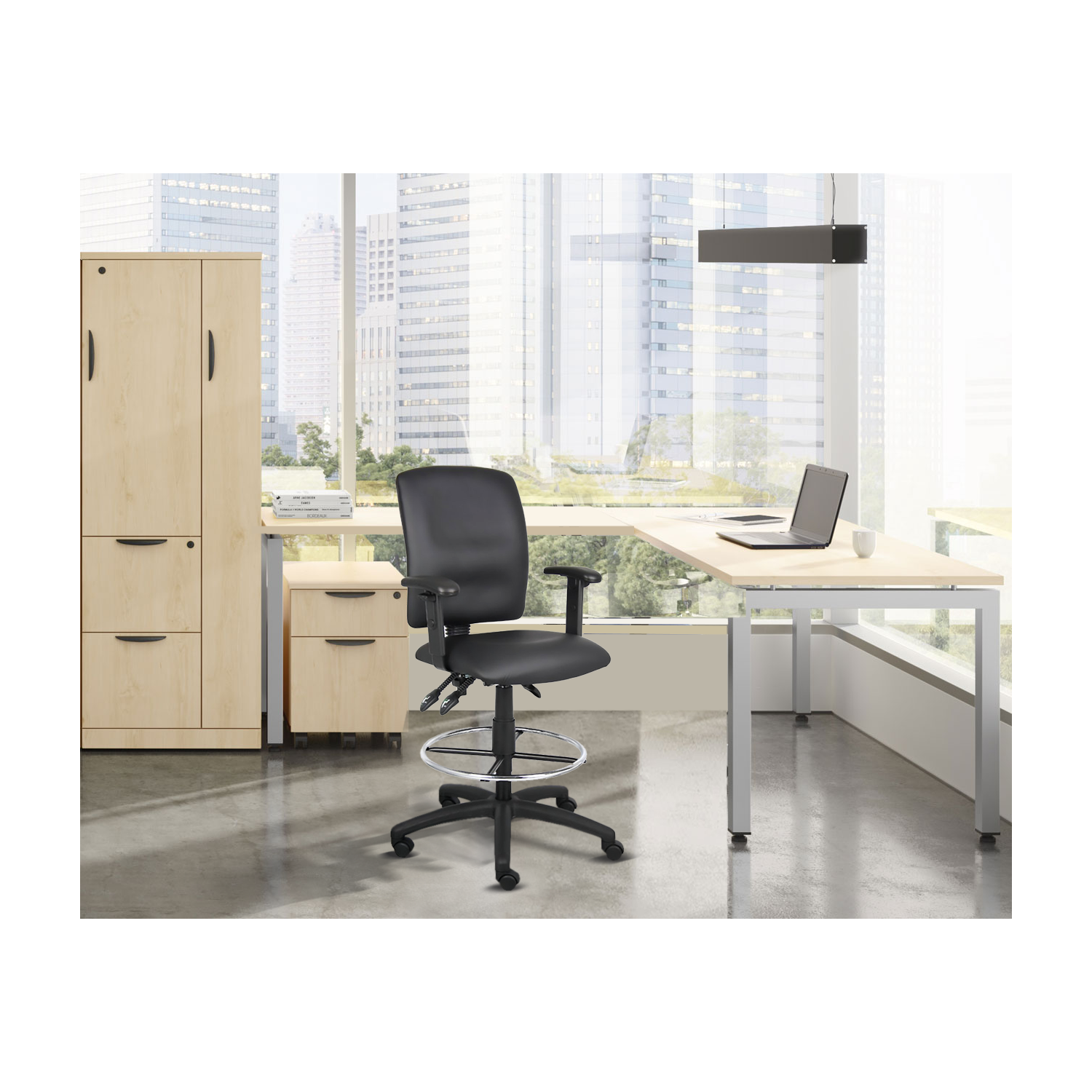 Nicer Furniture Multi-Function Task Drafting Chair, Polyurethane, Adjustable Arms