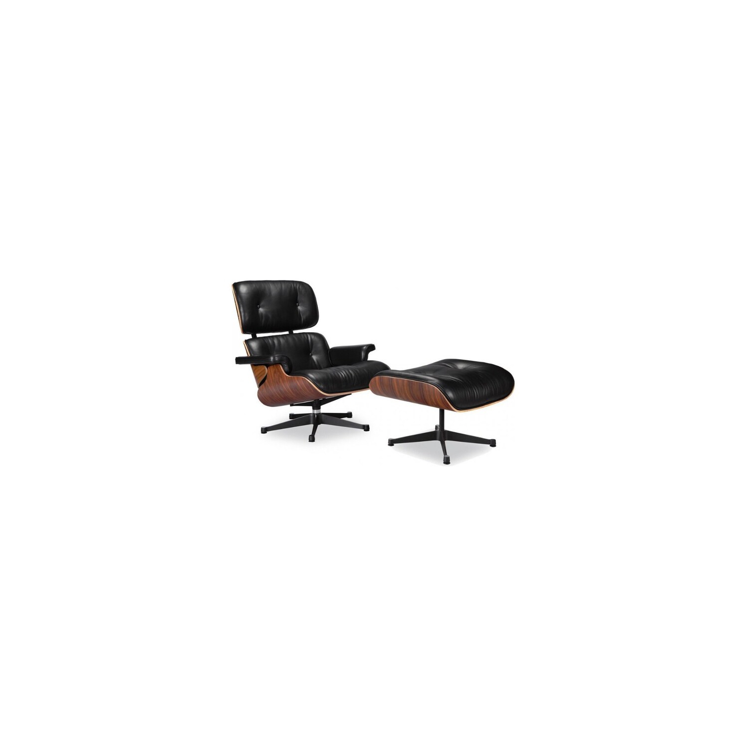 Furniture® Grand Nicer Eames Lounge et Ottoman italien noir en cuir pleine fleur avec Rosewood / Palissandre Finition du bois