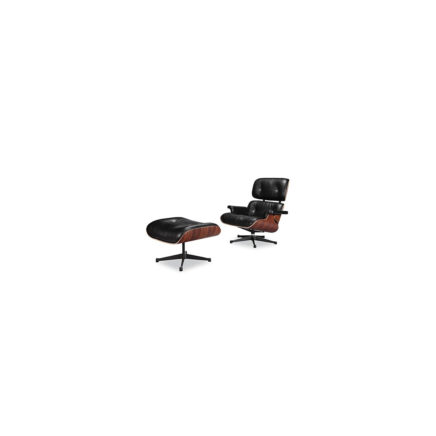 Furniture® Grand Nicer Eames Lounge et Ottoman italien noir en cuir pleine fleur avec Rosewood / Palissandre Finition du bois
