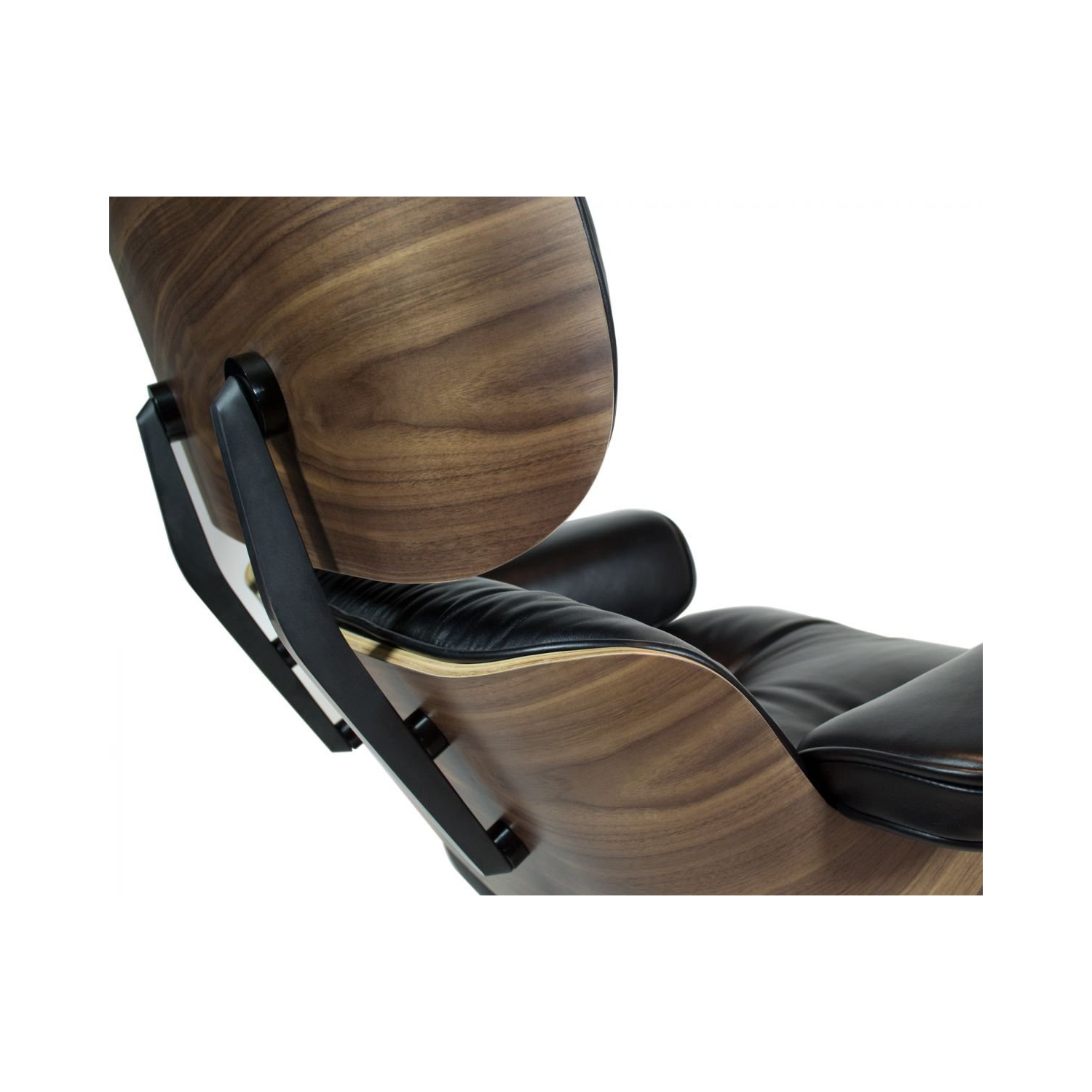 Nicer Furniture® large chaise longue Eames et pouf noir 100 % cuir pleine fleur italien véritable avec fini noyer