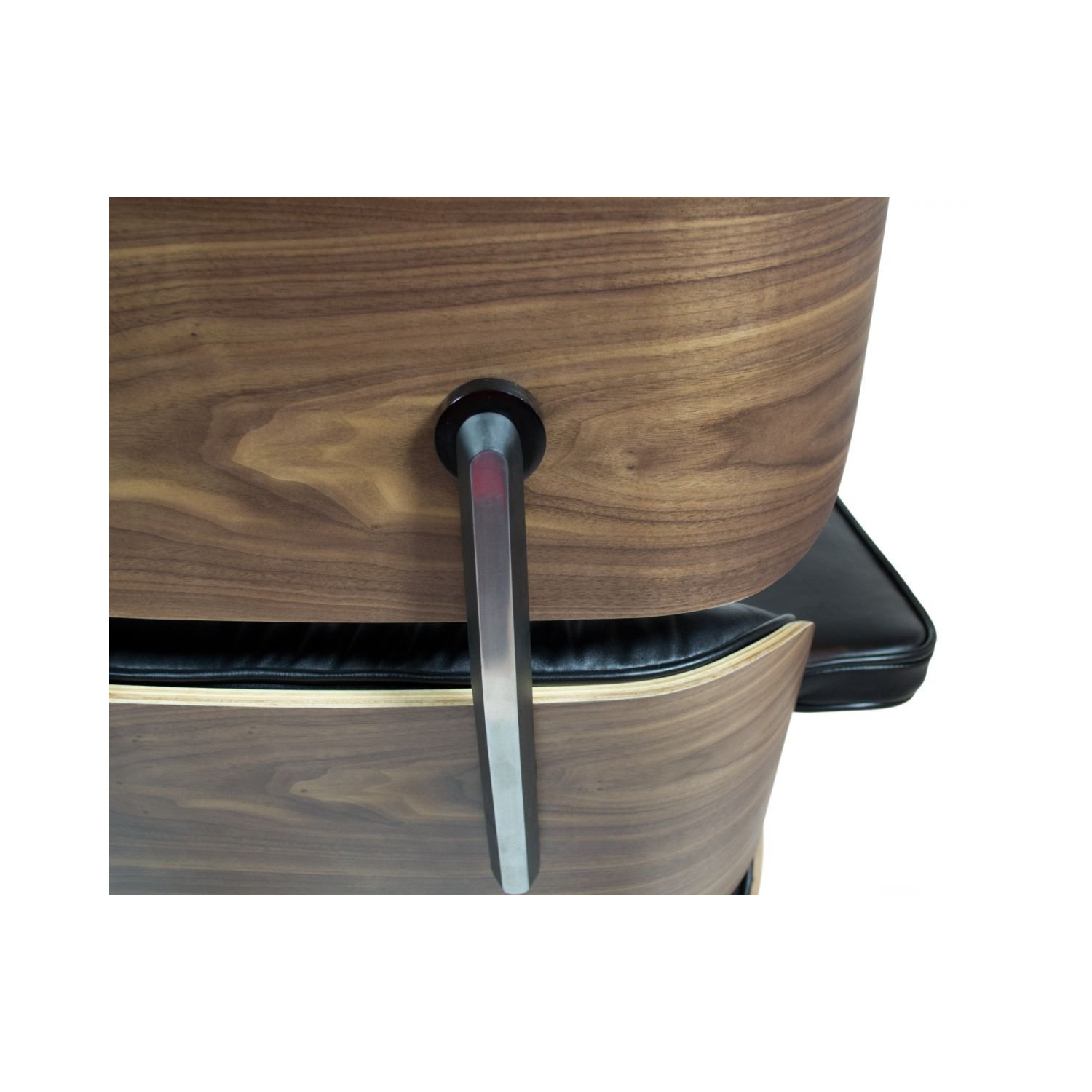 Nicer Furniture® large chaise longue Eames et pouf noir 100 % cuir pleine fleur italien véritable avec fini noyer