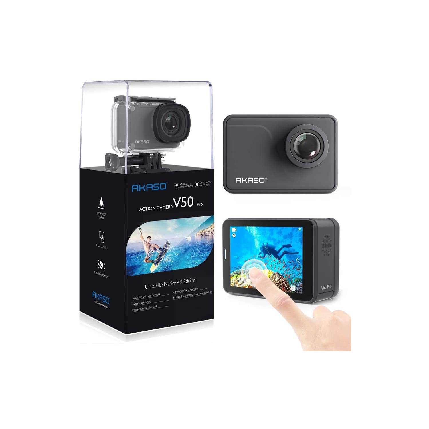 AKASO V50 Pro Native 4K 30fps 20MP WiFi Action Camera with EIS Touch Screen 30m Underwater Waterproof Camera Support External Mic Remote Control