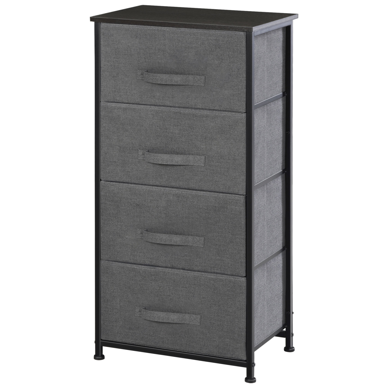 HOMCOM Storage Shelf Drawer Chest Organizer Units Storage Cabinet 4 Drawers with Attached Handle, Steel Frame with No-Skid Feet, Black & Grey