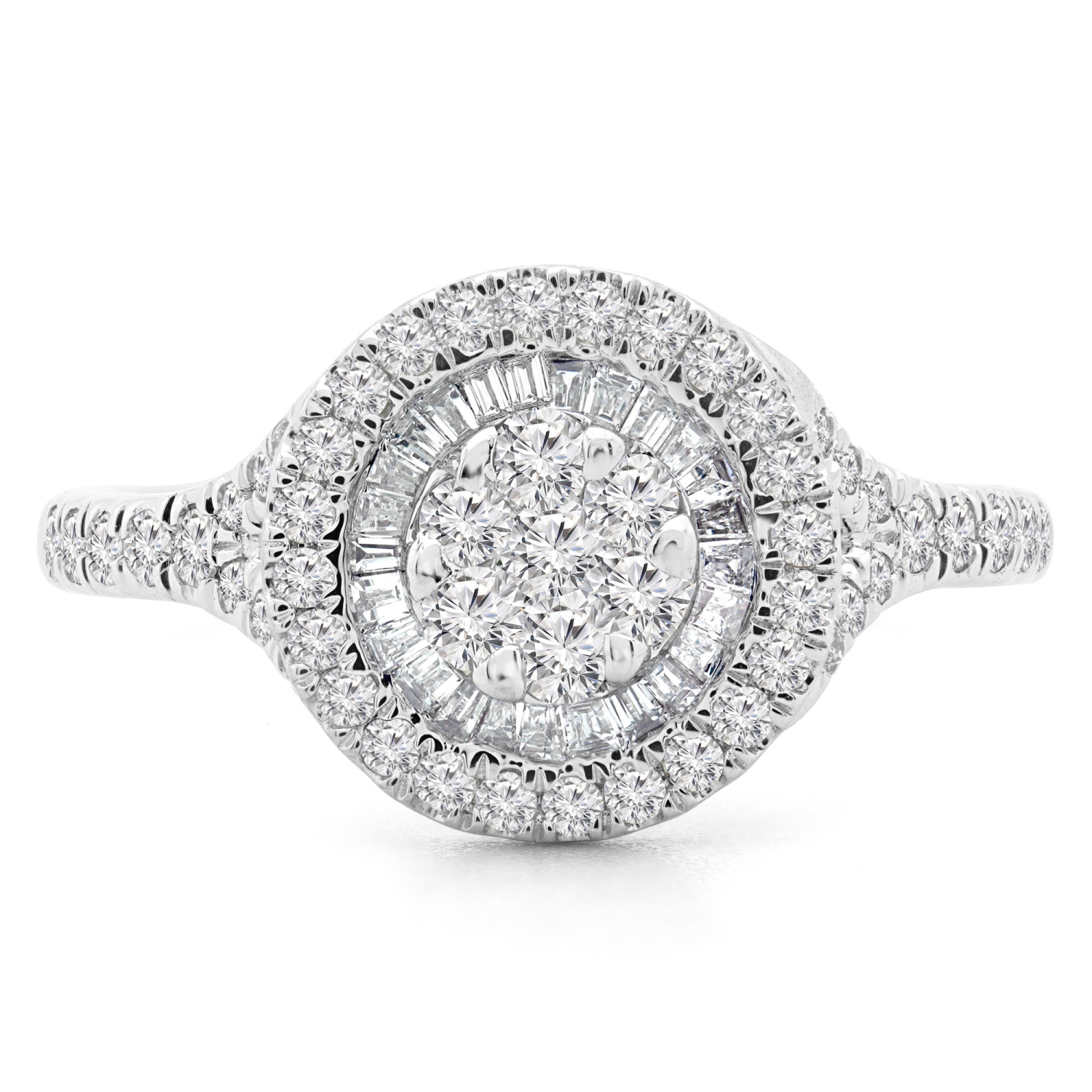 3/5 CTW Round Diamond Cluster Double Halo Engagement Ring in 14K White Gold (MDR190094) - Size 4 to 9