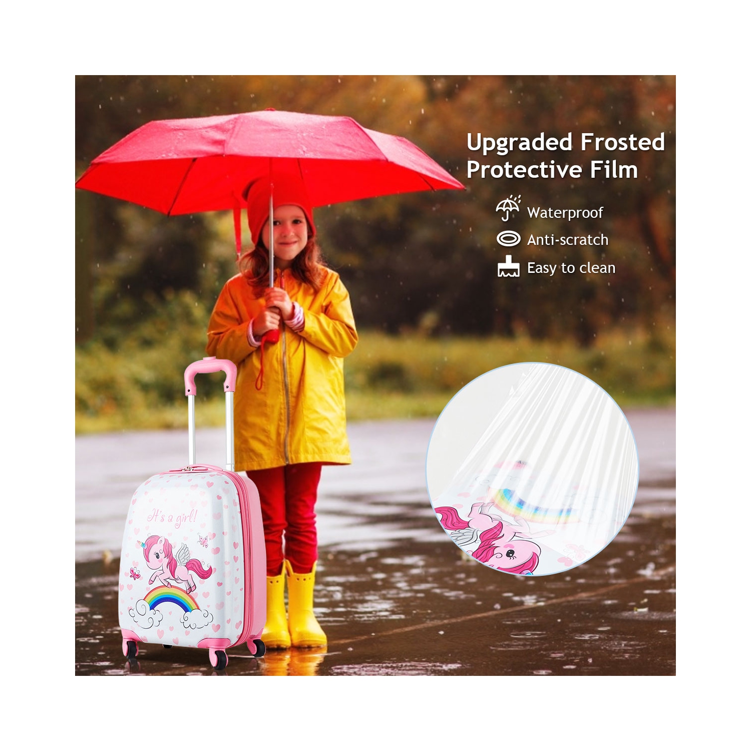 Gymax 2PC Kids Luggage Set 12'' Backpack & 16'' Rolling Suitcase for School Travel ABS