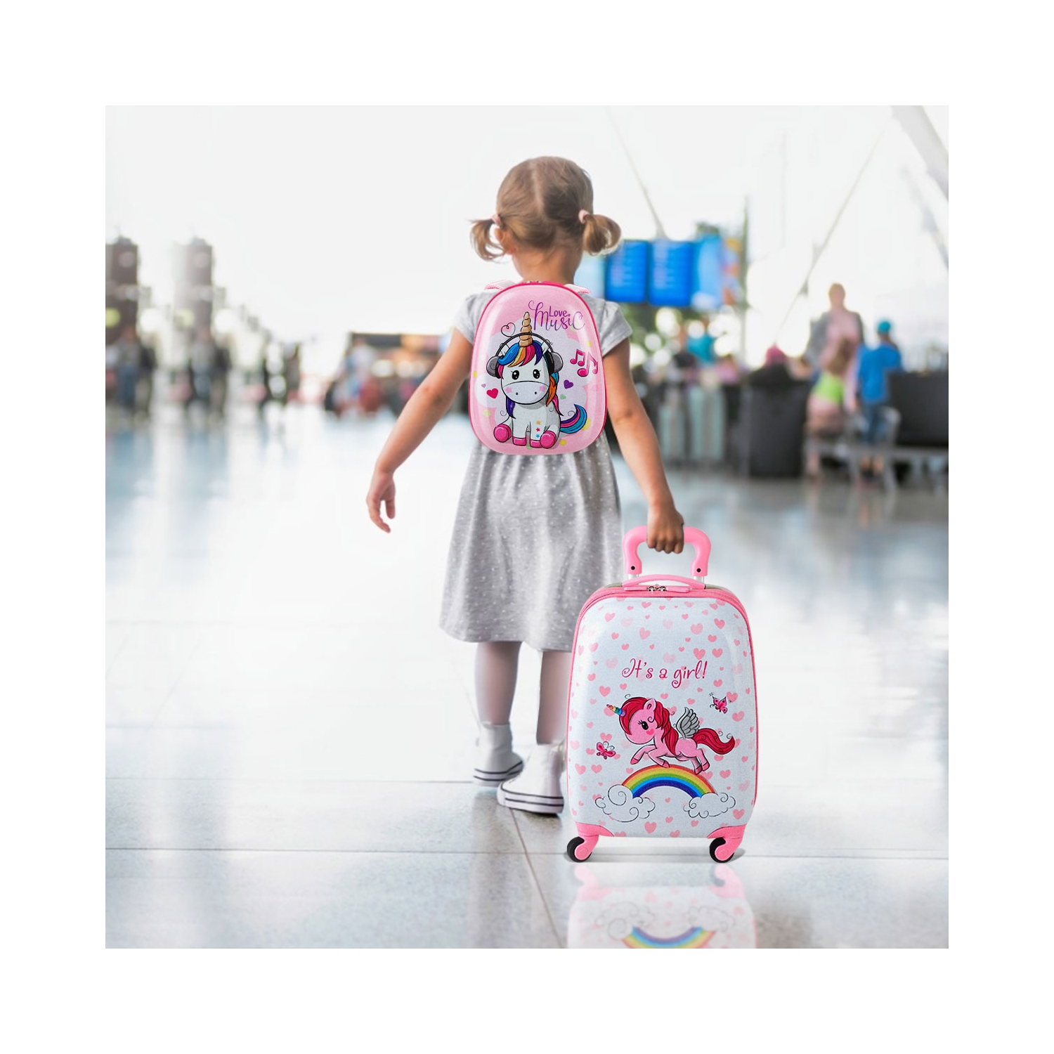 Gymax 2PC Kids Luggage Set 12'' Backpack & 16'' Rolling Suitcase for School Travel ABS