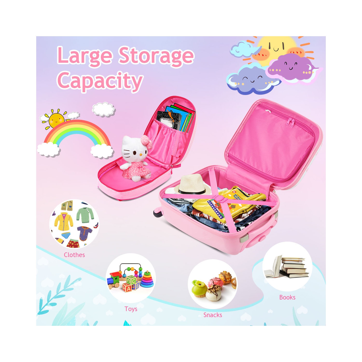 Gymax 2PC Kids Luggage Set 12'' Backpack & 16'' Rolling Suitcase for School Travel ABS