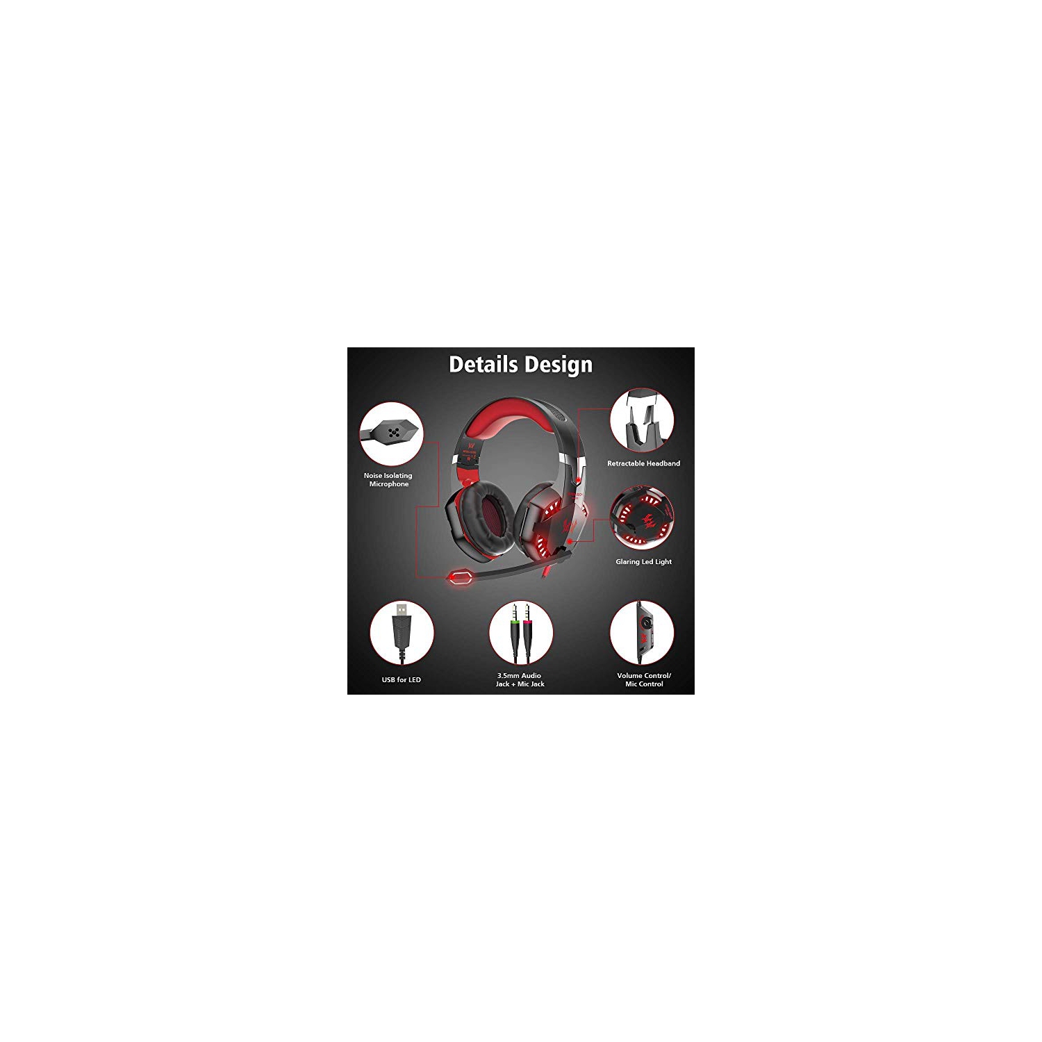 VersionTECH G2000 Gaming Headset - Black/Red