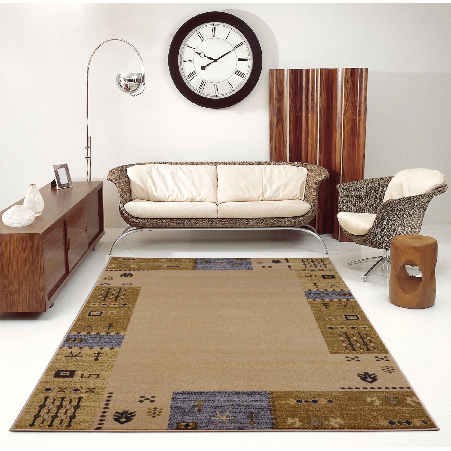 Ladole Rugs Guinea Boarder Pattern European Area Rug in Cream, 4x6