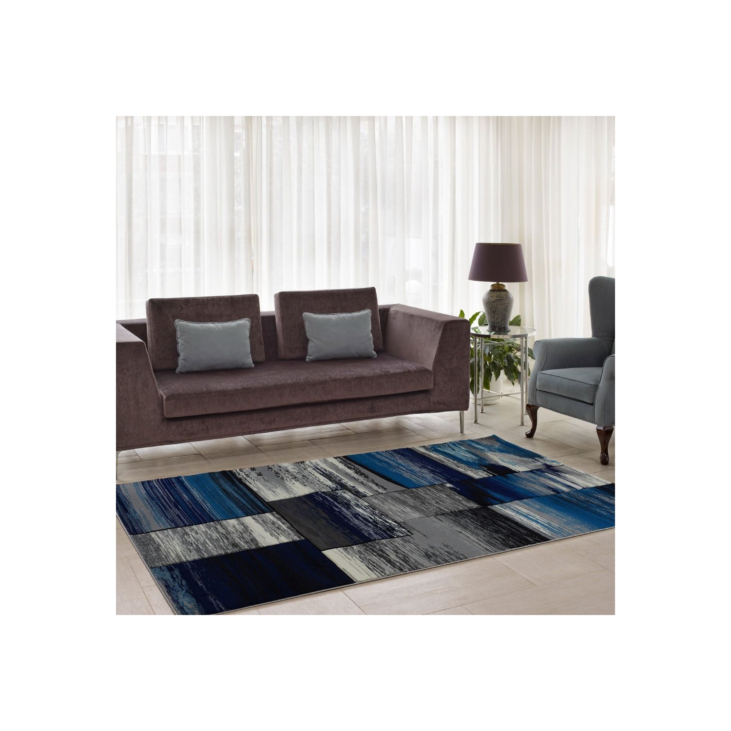 Ladole Rugs Copper Abstract European Area Rug in Black Grey Blue, 3x10