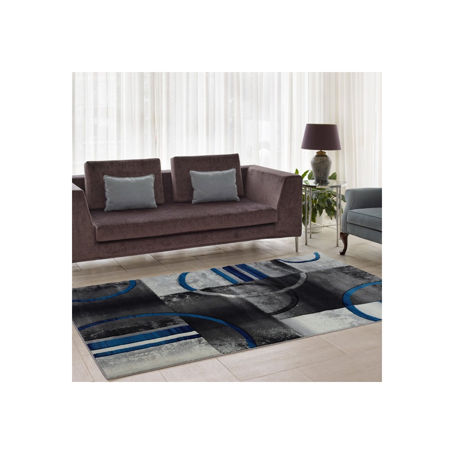 Ladole Rugs Adonis Geometric European Area Rug in Black Grey Blue, 4x6