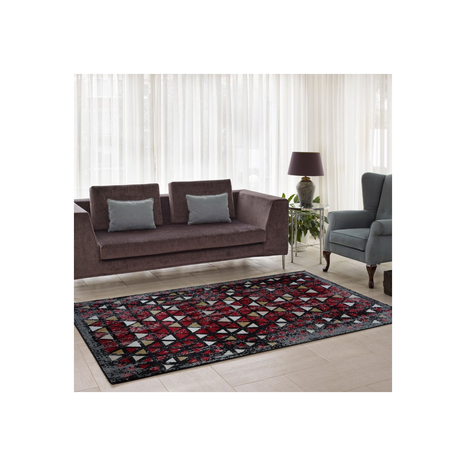 Ladole Rugs Diamond Geometric Europe Area Rug in Red Black Beige, 7x10