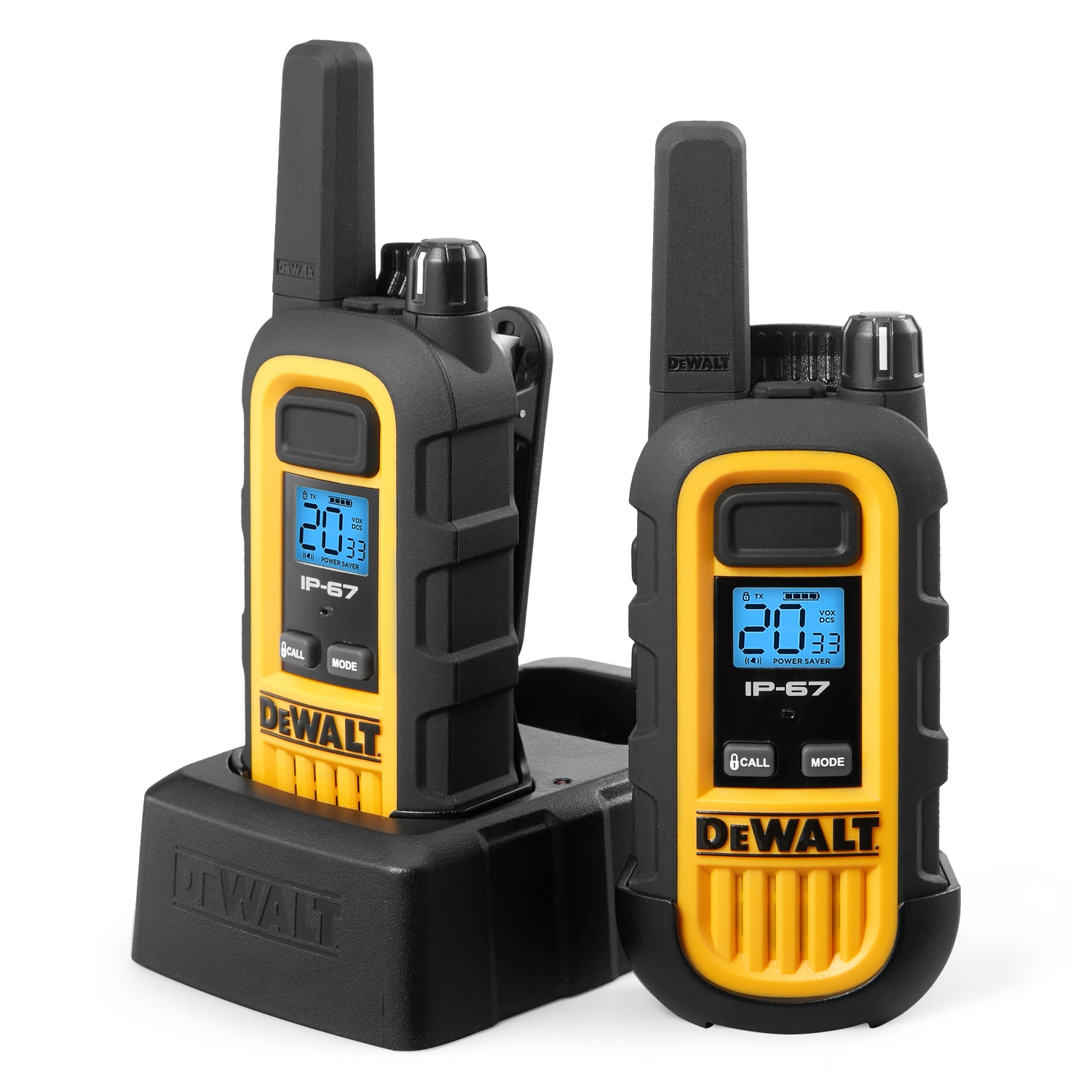 2 DEWALT DXFRS300 Walkie Talkies - 1 Watt Heavy Duty Waterproof, Shock Resistant, Long Range & Rechargeable Two-Way Radio Set with VOX, 2 Pack of Radios (7084944)