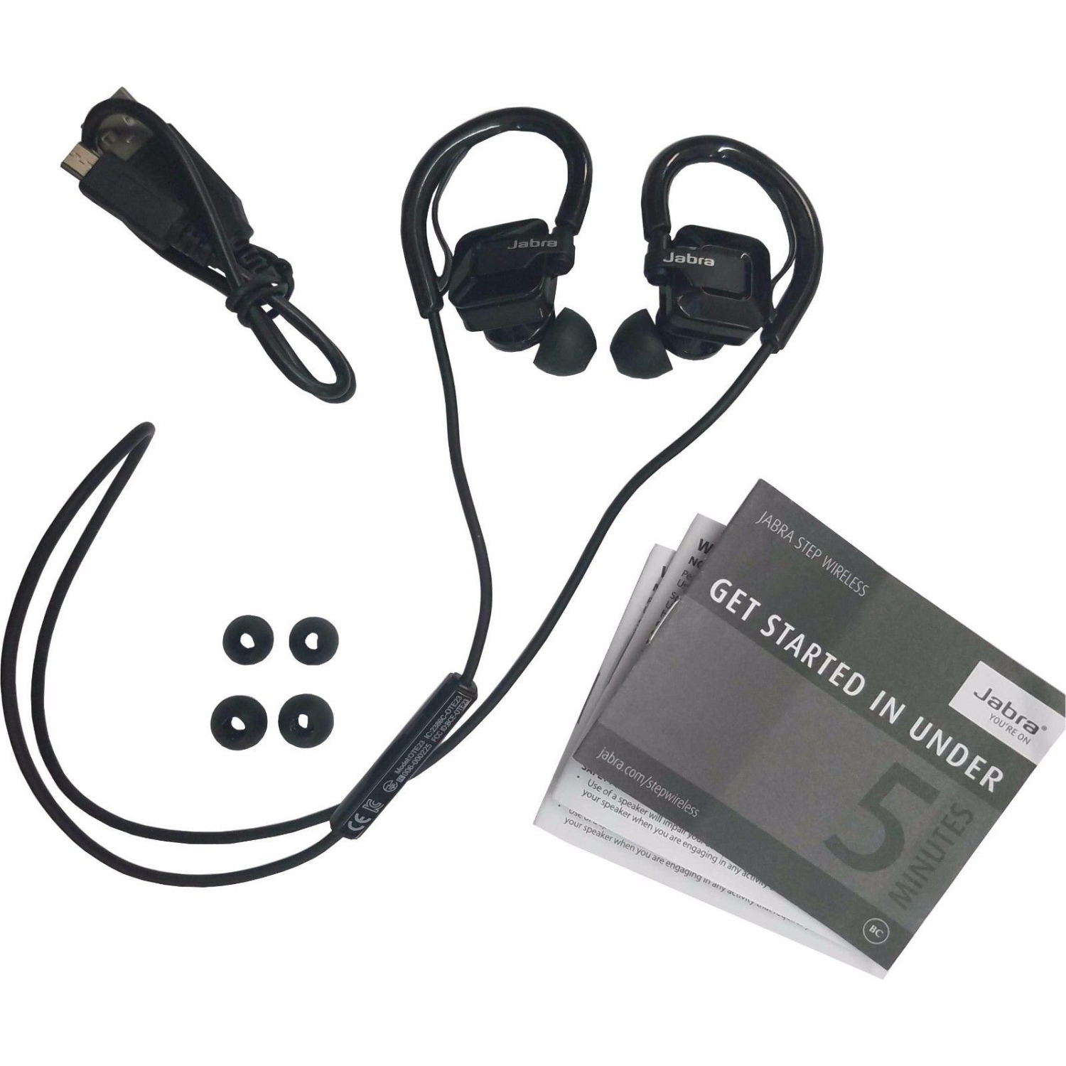 Jabra STEP Black Ear-Hook Headset Wireless Bluetooth Stereo Music Sport Earbuds - Certified Refurbished